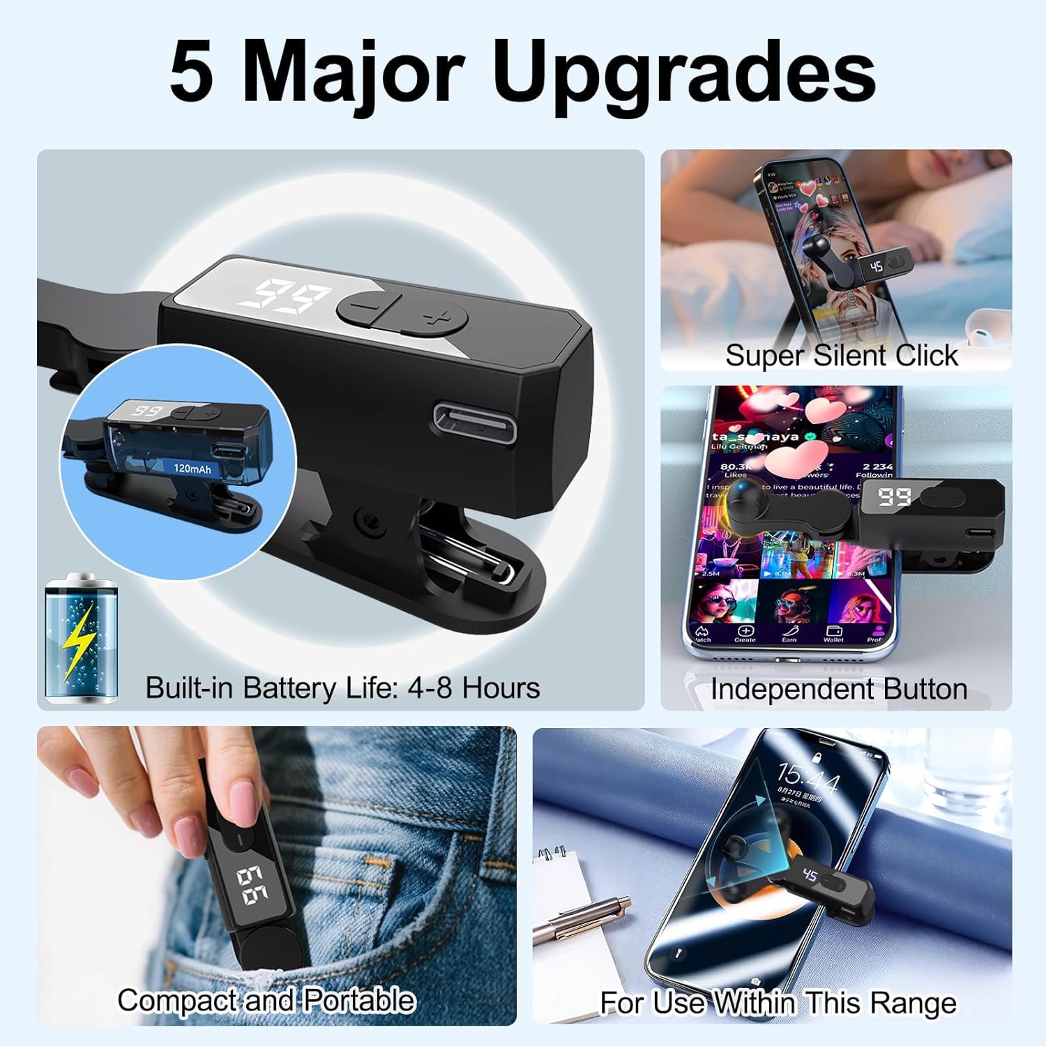 Wriless Auto Clicker for iPhone Android Phone Tapper for Tiktok Built-in Battery Screen Auto Tapper for Tiktok Live,Game,Likes & Reward Tasks Rechargeable thumbnail