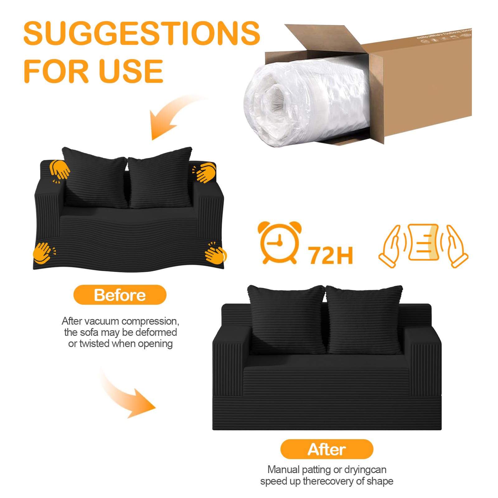 Erament Loveseat Boneless Convertible Sofa Bed, Folding Floor Futon Sleeper Sofa Couch Bed- Boneless Foldable Couch, Corduroy Pull Out Sofa Bed with 2 Pillows for Living Room & Bedroom thumbnail