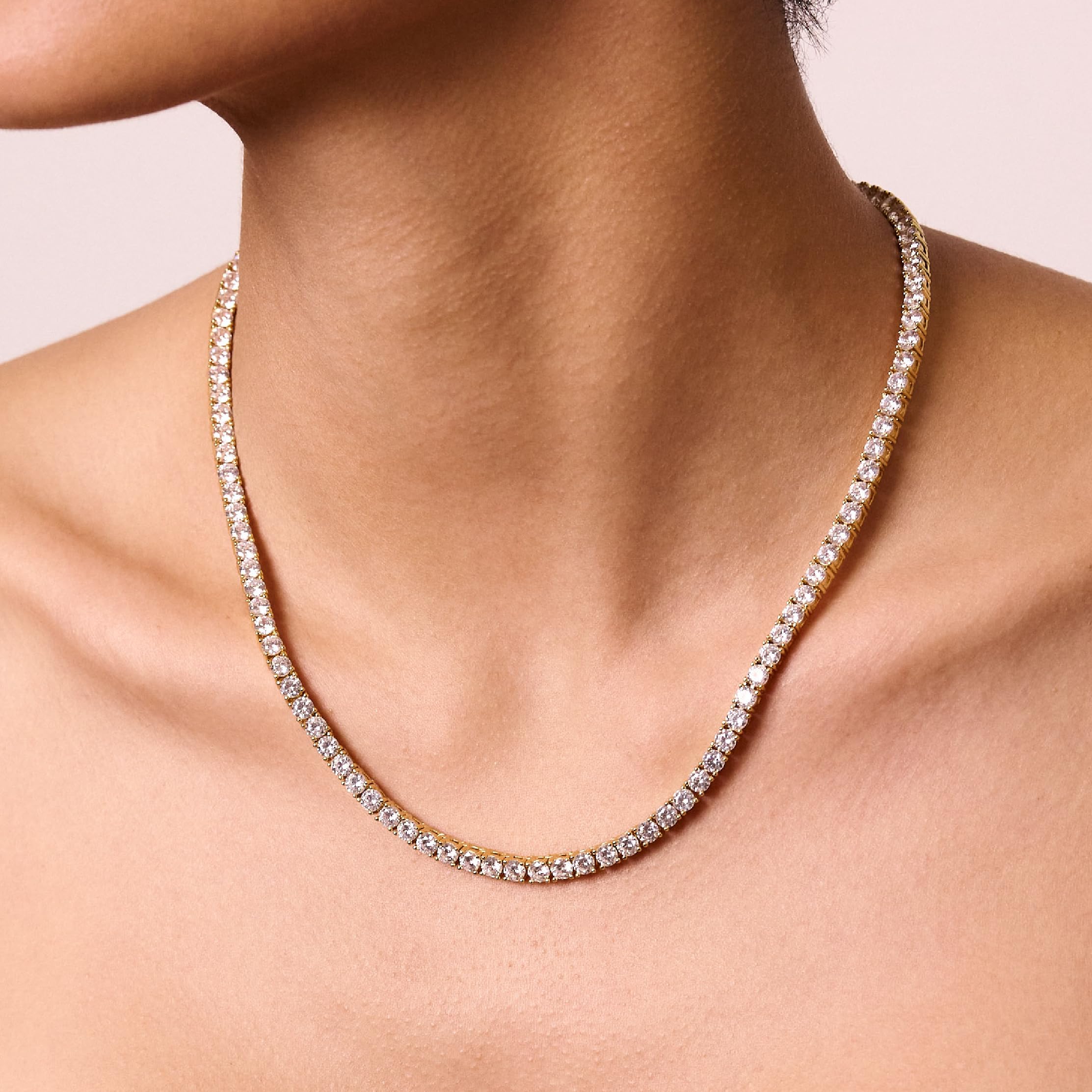 Electric Picks Richie Necklace for Women, 14k Gold Plated Cubic Zirconia Inlaid Chain Necklace, Dainty Tennis-Style Sparkle Necklace, Everyday Jewelry Gift thumbnail