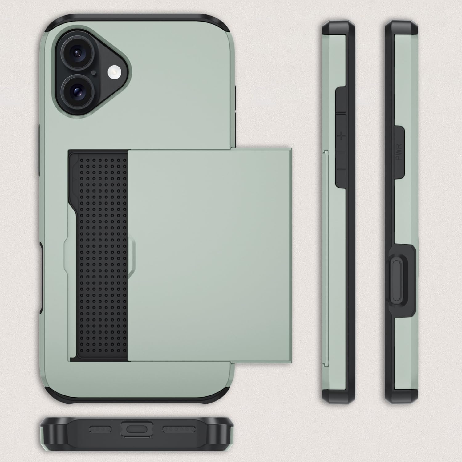 Qinmay Compatible with iPhone 17 Case Wallet,Built-in Card Holder, Heavy Duty Protective Dual Layer Shockproof Hidden Card Slot Slim Wallet Phone Cover for iPhone 17 ，Military Green thumbnail