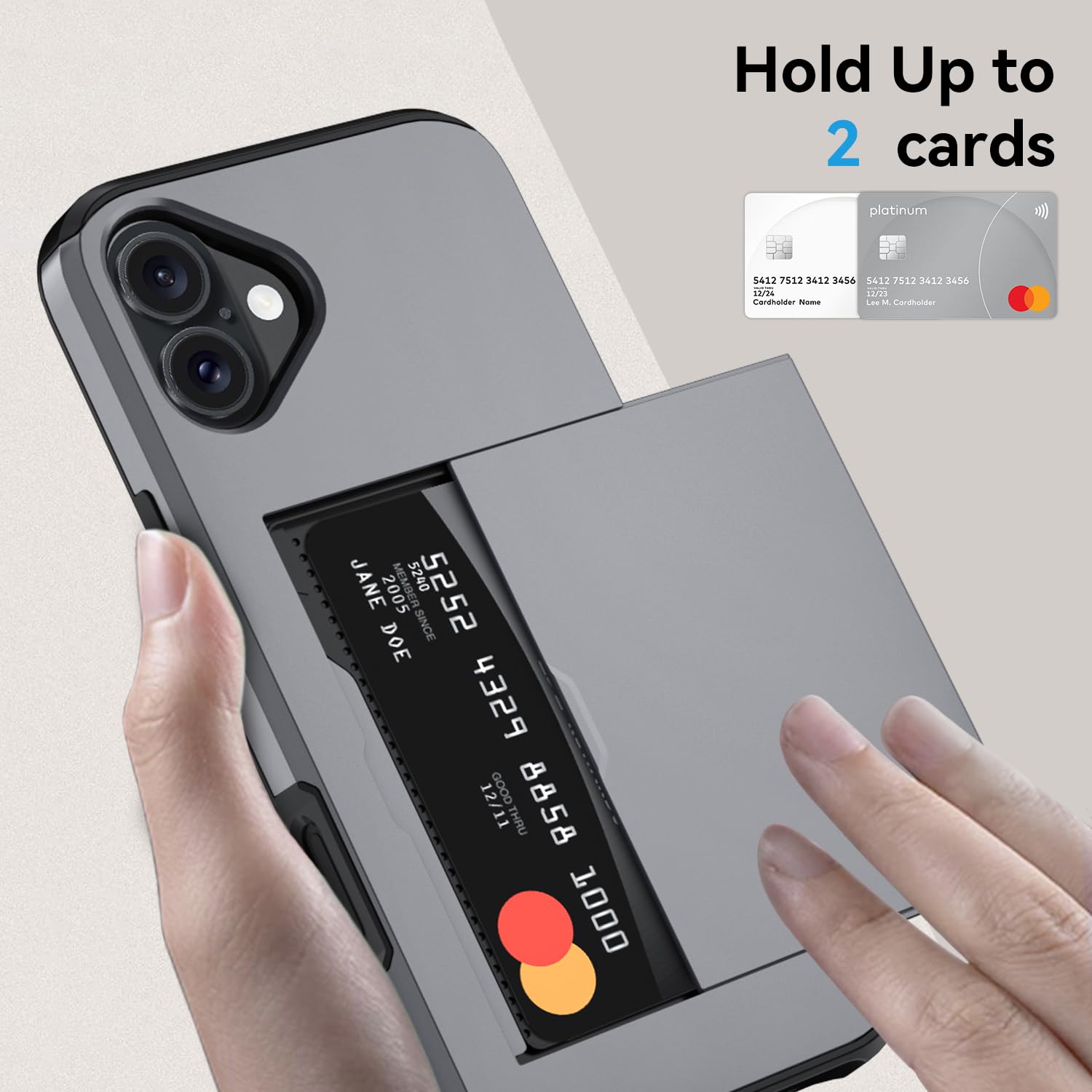 Qinmay Compatible with iPhone 17 Case Wallet,Built-in Card Holder, Heavy Duty Protective Dual Layer Shockproof Hidden Card Slot Slim Wallet Phone Cover for iPhone 17 ，Grey thumbnail