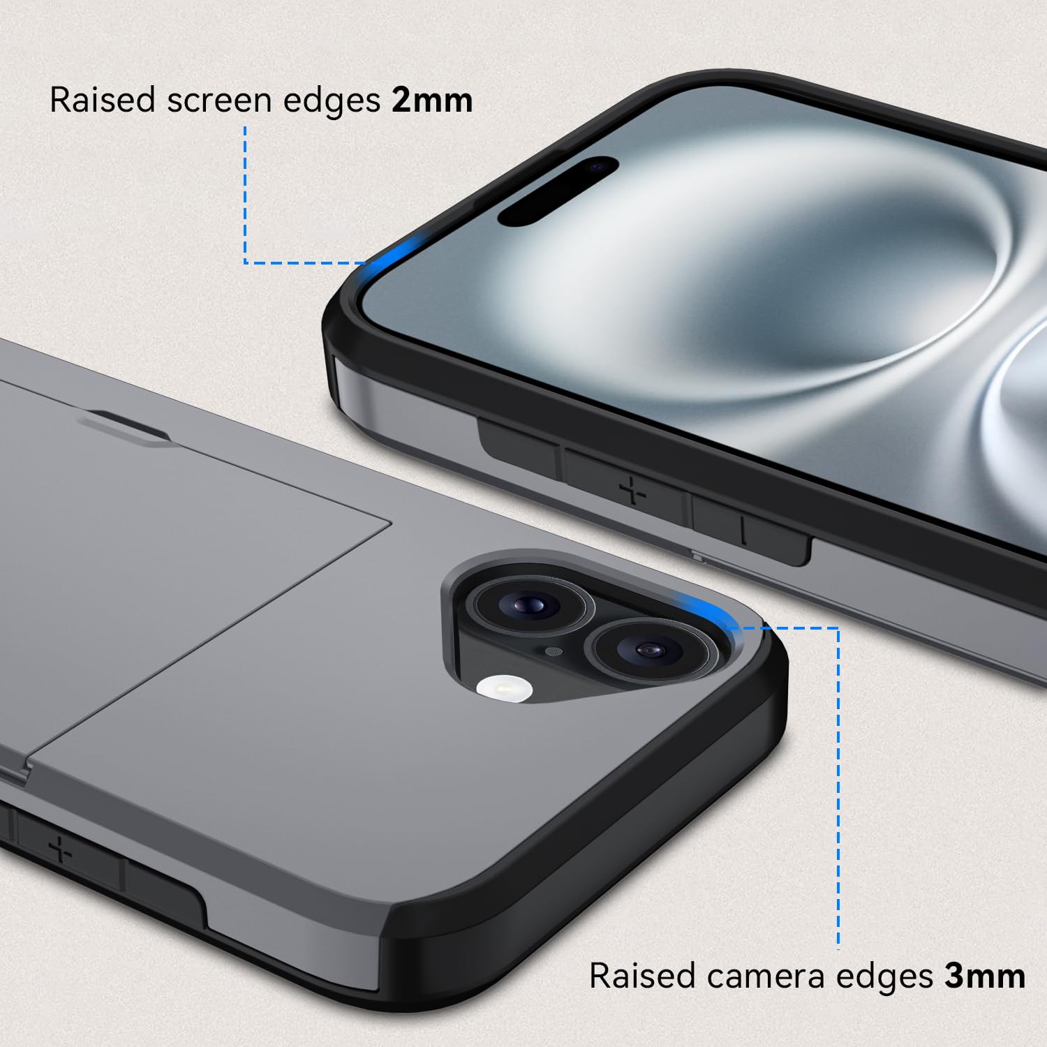 Qinmay Compatible with iPhone 17 Case Wallet,Built-in Card Holder, Heavy Duty Protective Dual Layer Shockproof Hidden Card Slot Slim Wallet Phone Cover for iPhone 17 ，Grey thumbnail