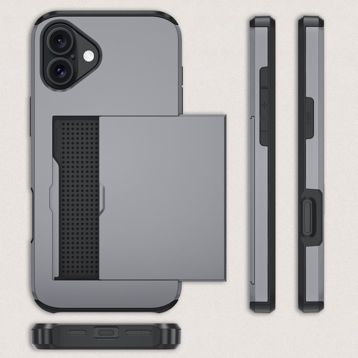 Qinmay Compatible with iPhone 17 Case Wallet,Built-in Card Holder, Heavy Duty Protective Dual Layer Shockproof Hidden Card Slot Slim Wallet Phone Cover for iPhone 17 ，Grey thumbnail