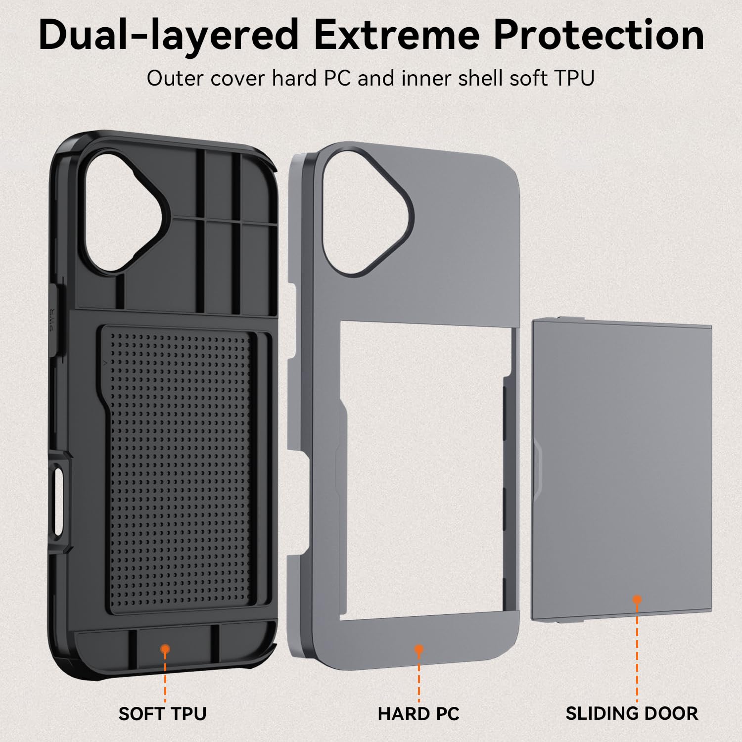 Qinmay Compatible with iPhone 17 Case Wallet,Built-in Card Holder, Heavy Duty Protective Dual Layer Shockproof Hidden Card Slot Slim Wallet Phone Cover for iPhone 17 ，Grey thumbnail
