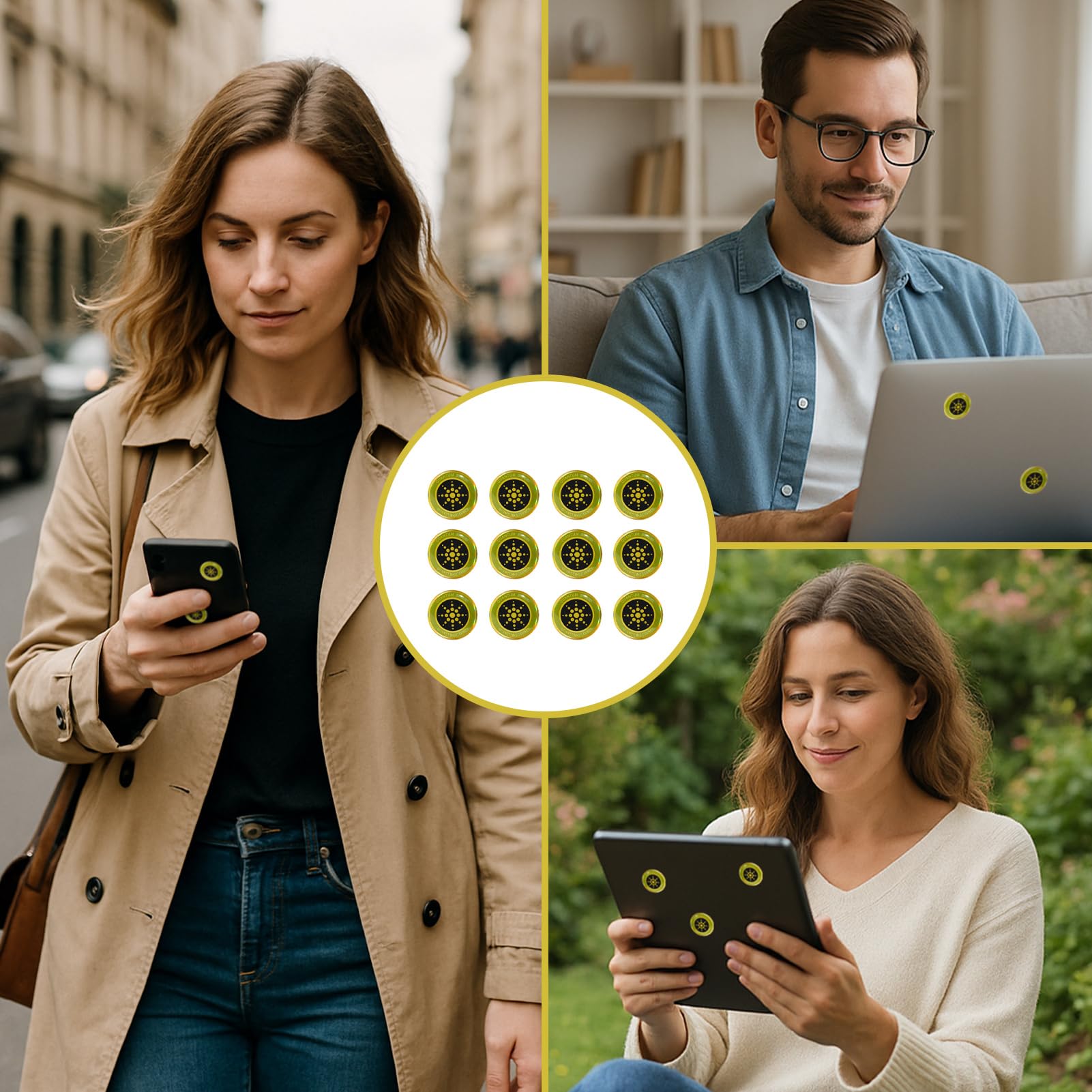 12 Pcs Emf Blocker for Cell Phone,Radiation Blocker for Cell Phone,Emf Stickers,A Practical Gift for Tech Lovers for Smart Phones/Tablets/Laptops Electronic Devices Blockers(Gold) thumbnail