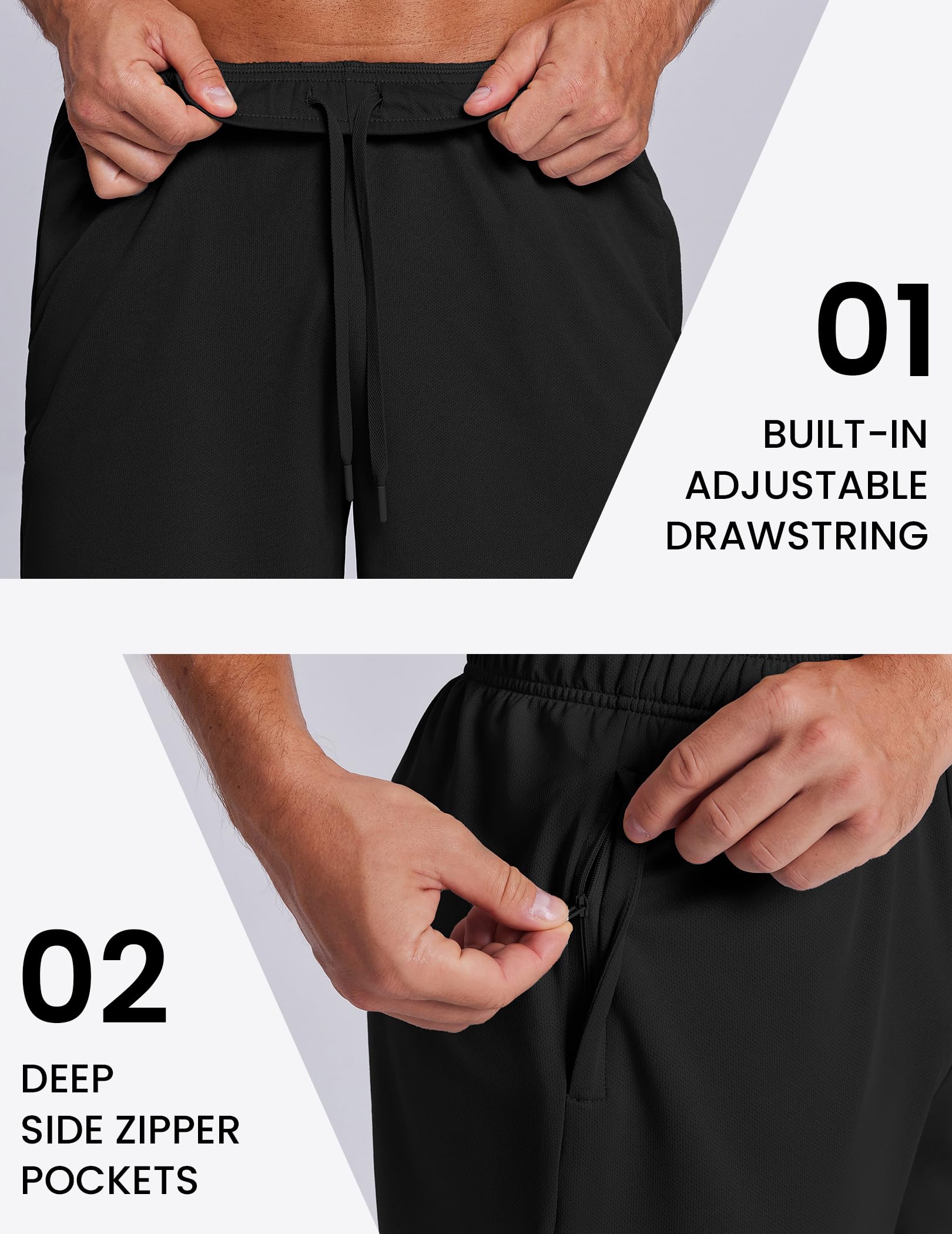 PINSPARK Men's Athletic Running Shorts Quick Dry Lightweight Gym Shorts 7 Inch Workout Shorts with Zipper Pockets thumbnail