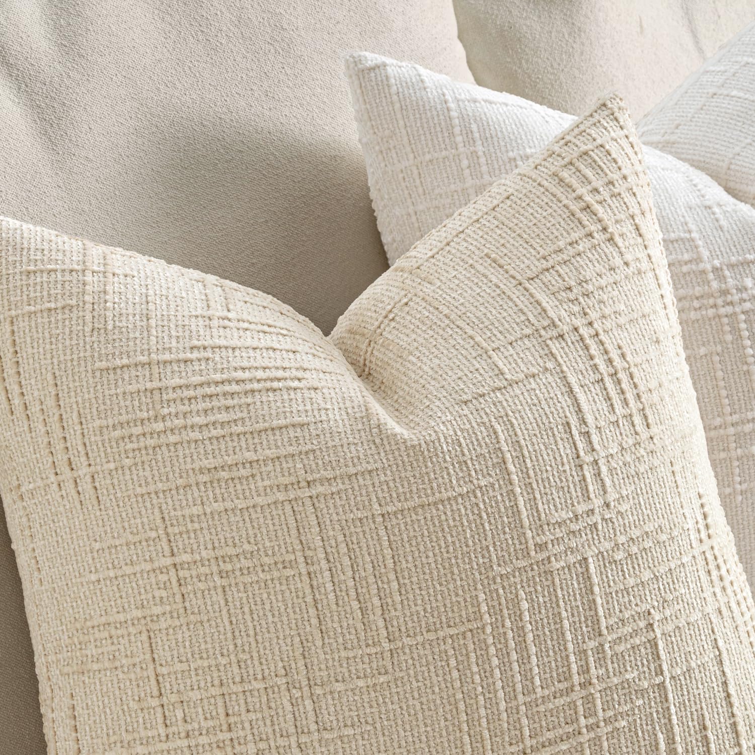 MIULEE Textured Throw Pillow Covers Thick Chenille Decorative Pillows Beige 18x18 Inch Set of 2 Modern Boho Farmhouse Home Decor Neutral Cushion Covers for Couch Sofa Living Room Bedroom thumbnail
