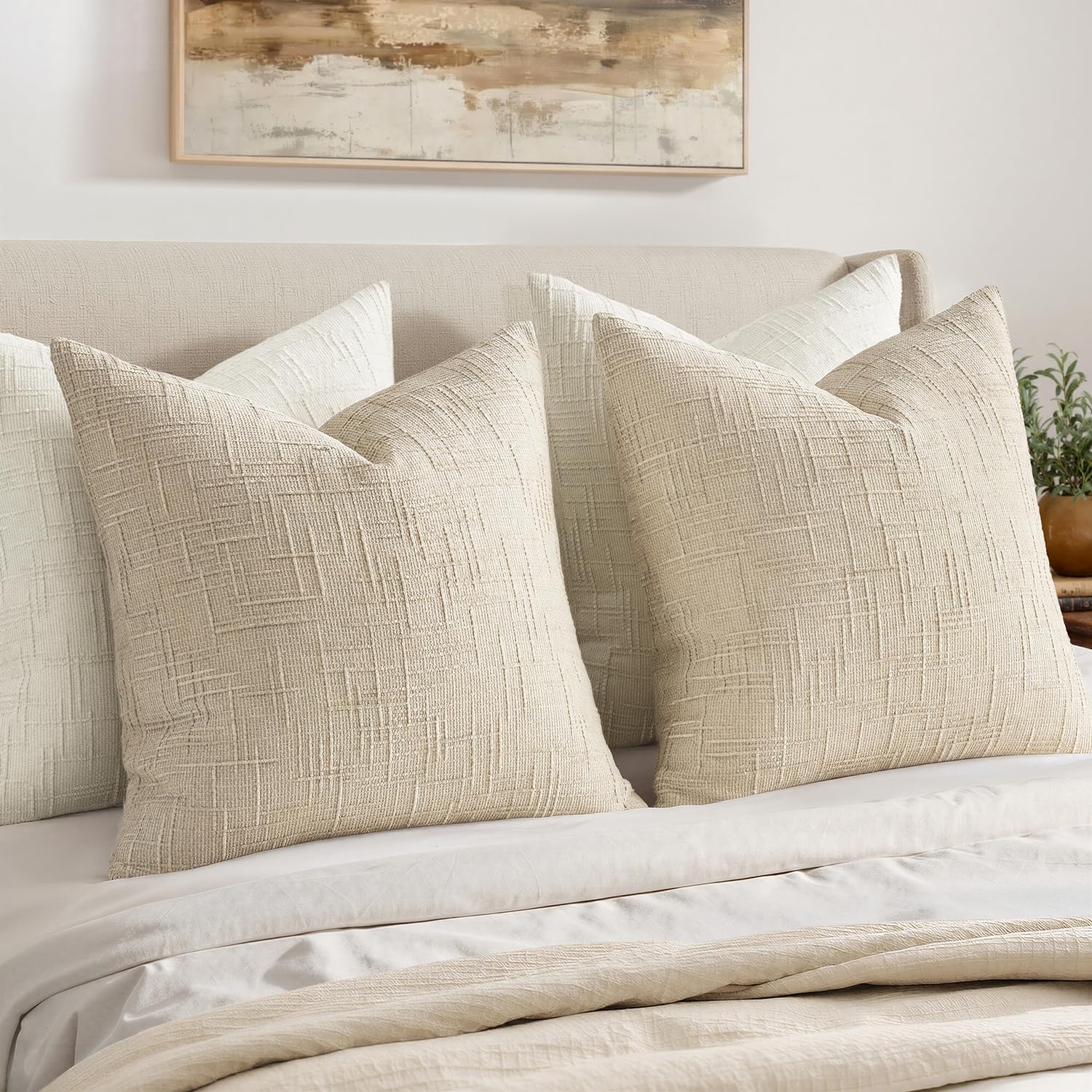 MIULEE Textured Throw Pillow Covers Thick Chenille Decorative Pillows Beige 18x18 Inch Set of 2 Modern Boho Farmhouse Home Decor Neutral Cushion Covers for Couch Sofa Living Room Bedroom thumbnail