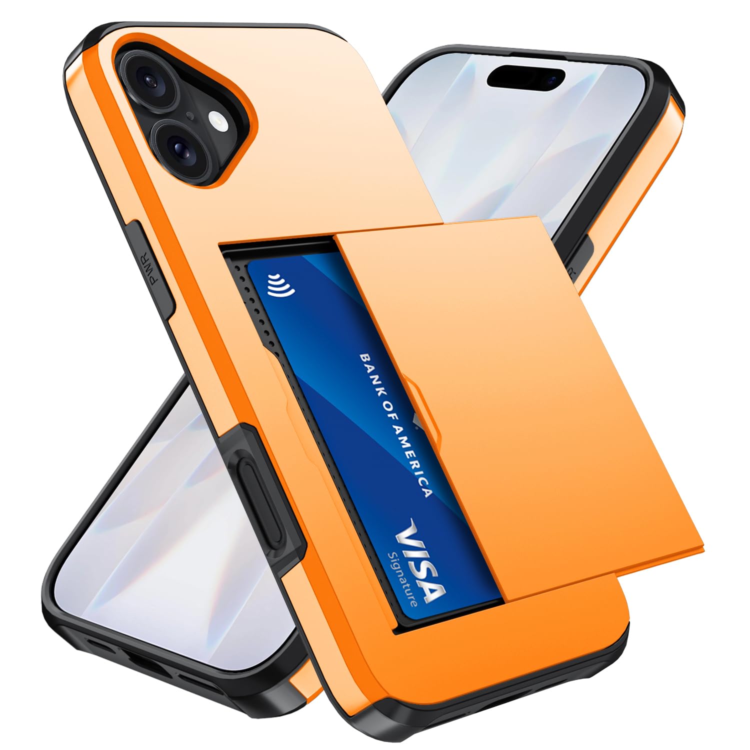 Qinmay Compatible with iPhone 17 Case Wallet,Built-in Card Holder, Heavy Duty Protective Dual Layer Shockproof Hidden Card Slot Slim Wallet Phone Cover for iPhone 17 ，Orange