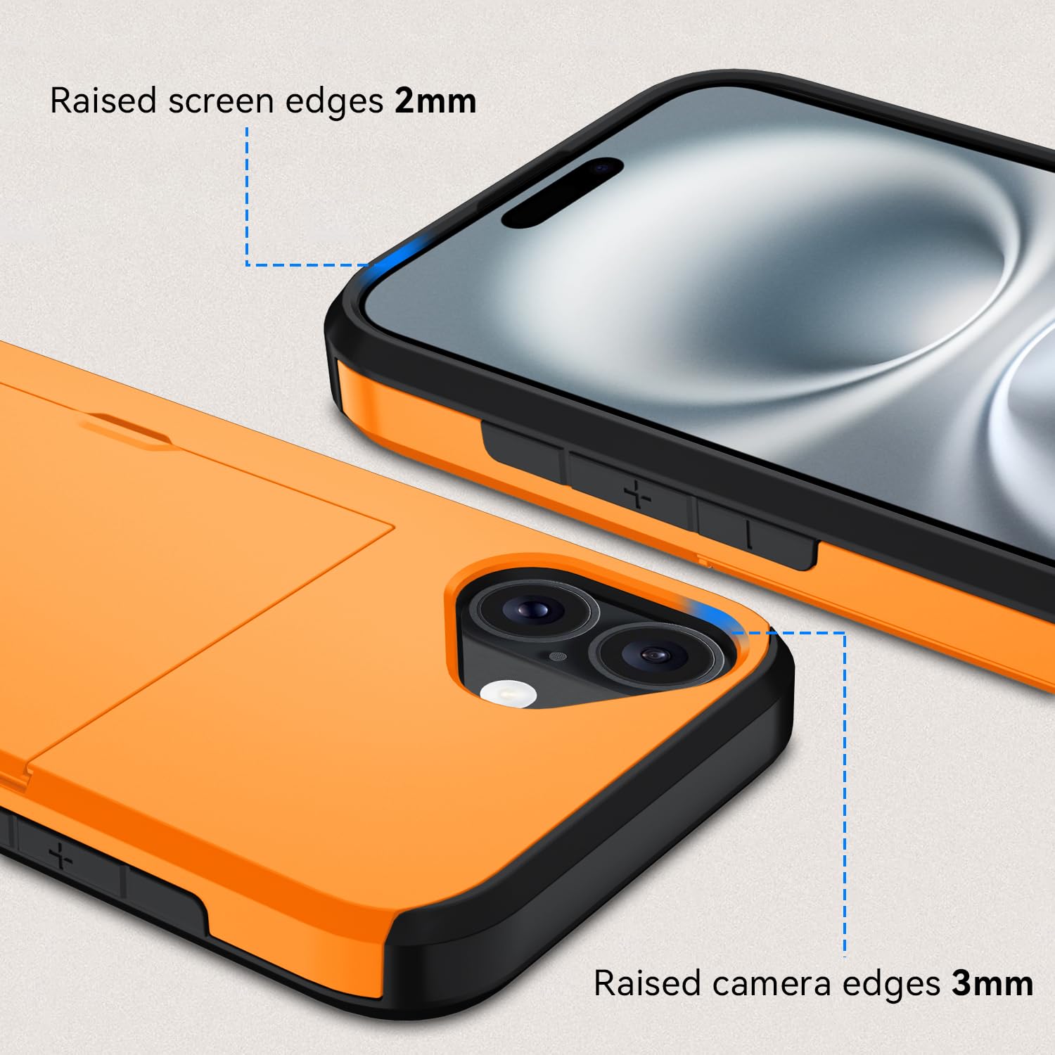 Qinmay Compatible with iPhone 17 Case Wallet,Built-in Card Holder, Heavy Duty Protective Dual Layer Shockproof Hidden Card Slot Slim Wallet Phone Cover for iPhone 17 ，Orange thumbnail