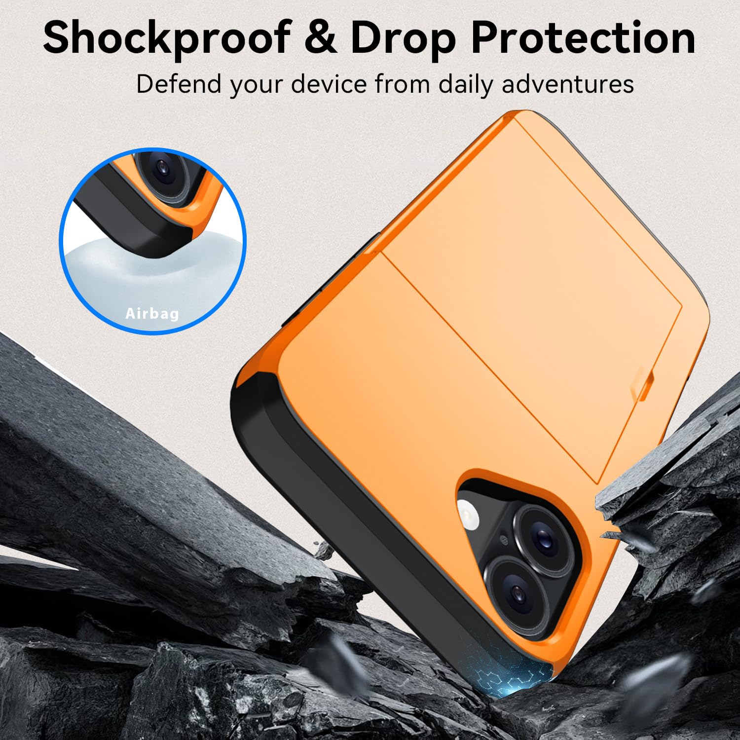 Qinmay Compatible with iPhone 17 Case Wallet,Built-in Card Holder, Heavy Duty Protective Dual Layer Shockproof Hidden Card Slot Slim Wallet Phone Cover for iPhone 17 ，Orange thumbnail
