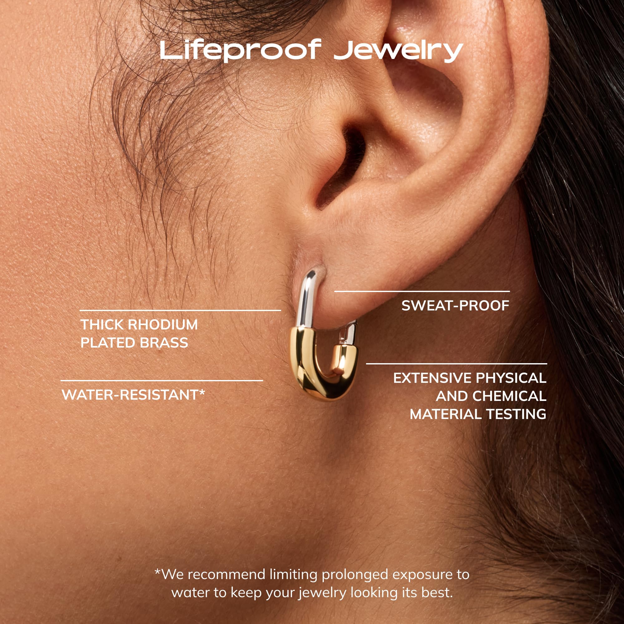 Ana Luisa Rectangle Hoop Earrings - Sterling Silver Base With 14K Gold & Silver Rhodium Plating - Chic, Dainty Mixed Metal Huggie Hoops - Hypoallergenic, Tarnish-Free, and Water-Resistant Hoops thumbnail