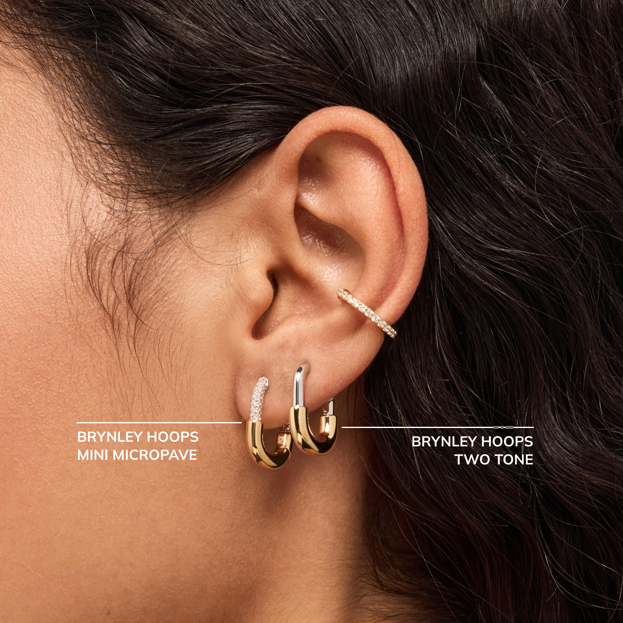 Ana Luisa Rectangle Hoop Earrings - Sterling Silver Base With 14K Gold & Silver Rhodium Plating - Chic, Dainty Mixed Metal Huggie Hoops - Hypoallergenic, Tarnish-Free, and Water-Resistant Hoops thumbnail