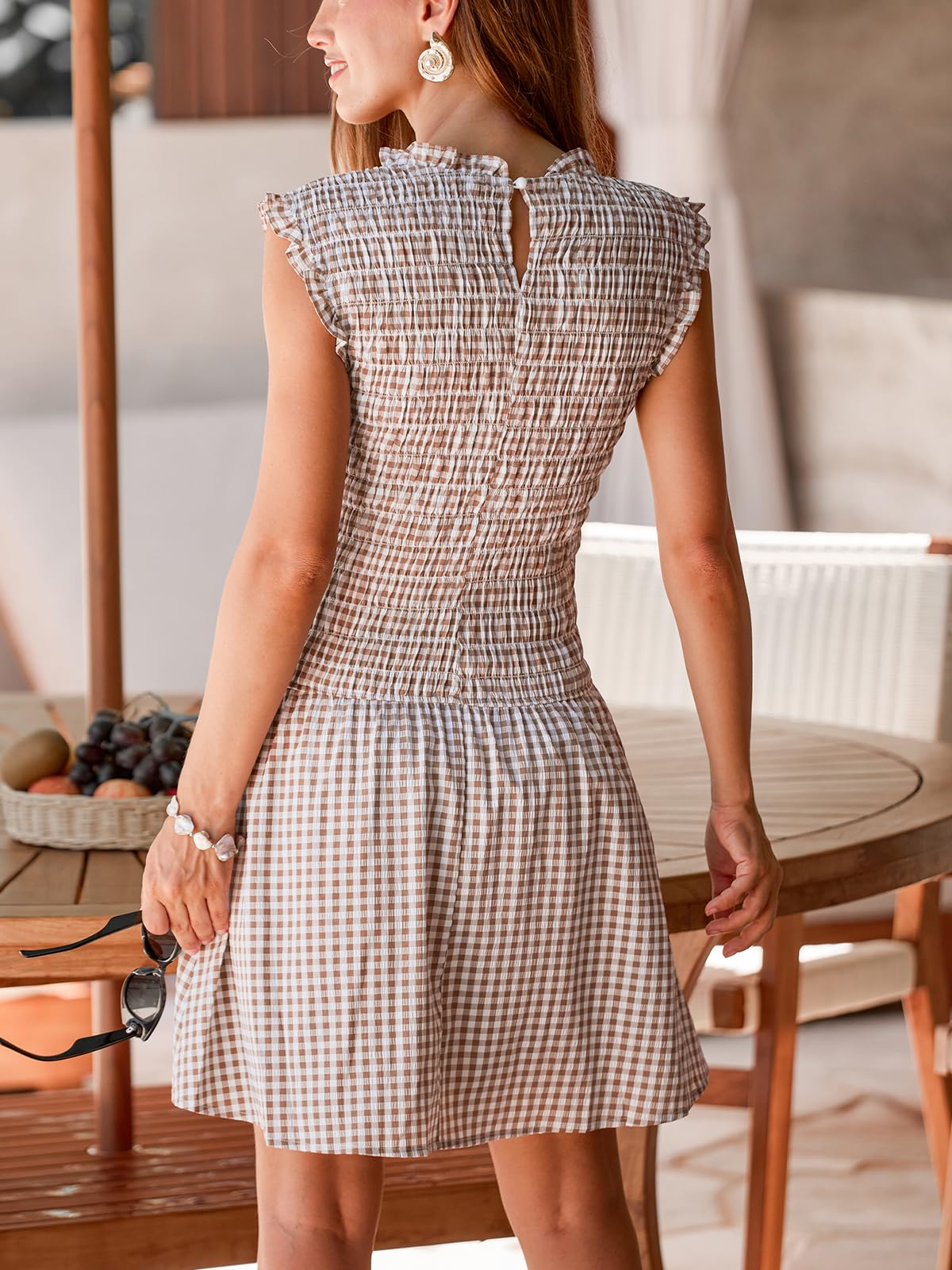 CUPSHE Women's Sleeveless Plaid Mini Dress Casual Gingham Smocked Tank Dress Ruffle A Line Short Summer Dress thumbnail