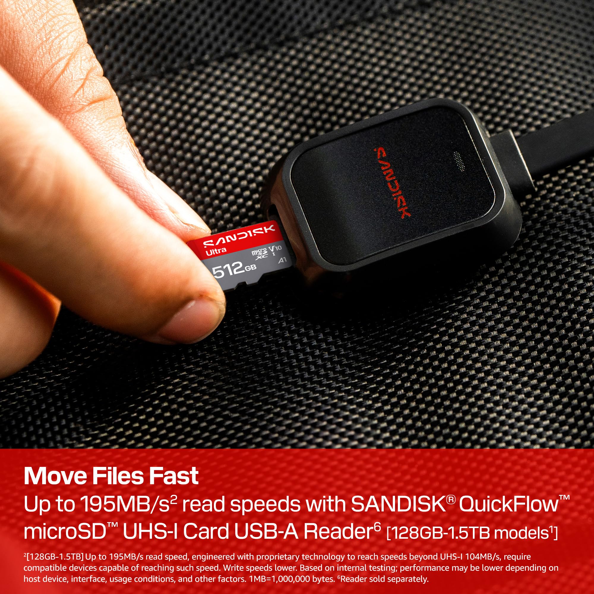SANDISK 512GB Ultra microSD UHS-I Card - Up to 195MB/s Read Speed, Full HD Video, V10, U1, C10, A3 - SDSQUJQ-512G-GZ6MA thumbnail