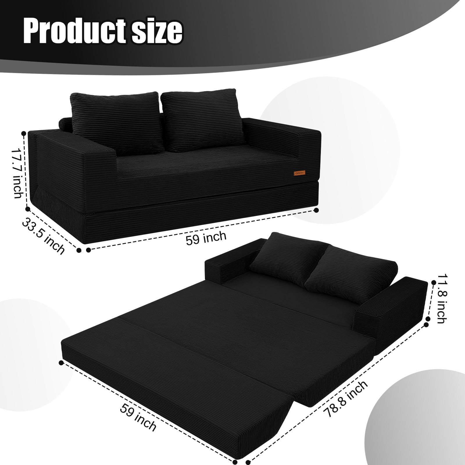 COMAX Futon Sofa Bed, Convertible Sofa Bed, Folding Boneless Couches | Boneless Couch for living room, 4‑in‑1 Fold Out Small Foldable Loveseat Floor Sleeper Mattress Lounge Space‑Saving thumbnail