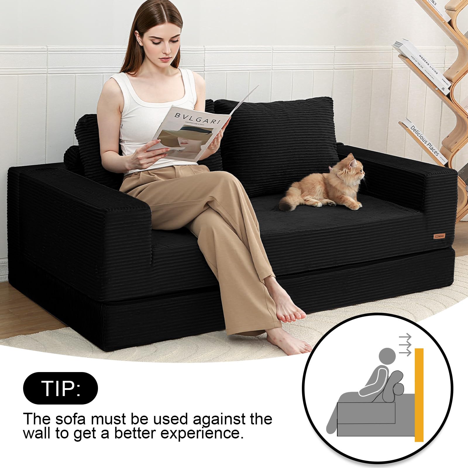 COMAX Futon Sofa Bed, Convertible Sofa Bed, Folding Boneless Couches | Boneless Couch for living room, 4‑in‑1 Fold Out Small Foldable Loveseat Floor Sleeper Mattress Lounge Space‑Saving thumbnail