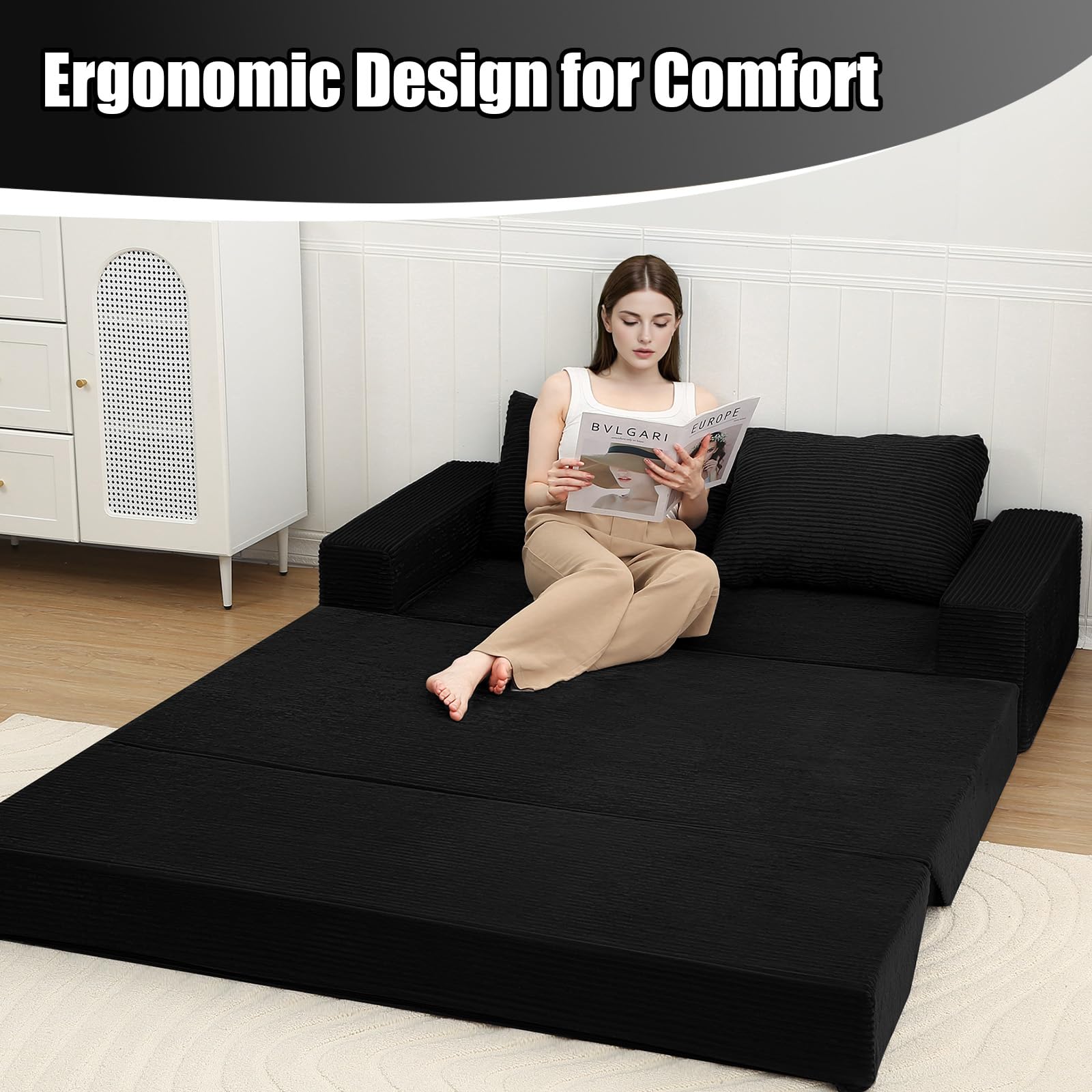 COMAX Futon Sofa Bed, Convertible Sofa Bed, Folding Boneless Couches | Boneless Couch for living room, 4‑in‑1 Fold Out Small Foldable Loveseat Floor Sleeper Mattress Lounge Space‑Saving thumbnail