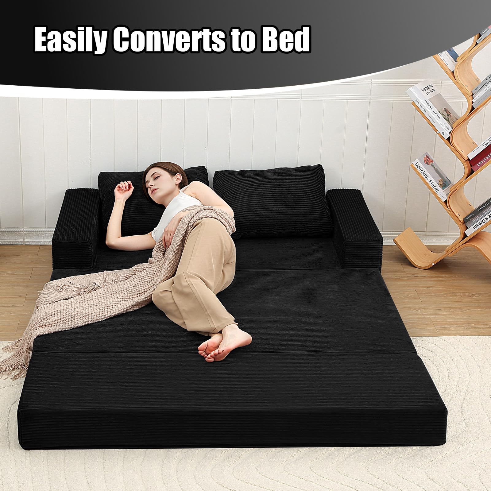 COMAX Futon Sofa Bed, Convertible Sofa Bed, Folding Boneless Couches | Boneless Couch for living room, 4‑in‑1 Fold Out Small Foldable Loveseat Floor Sleeper Mattress Lounge Space‑Saving thumbnail
