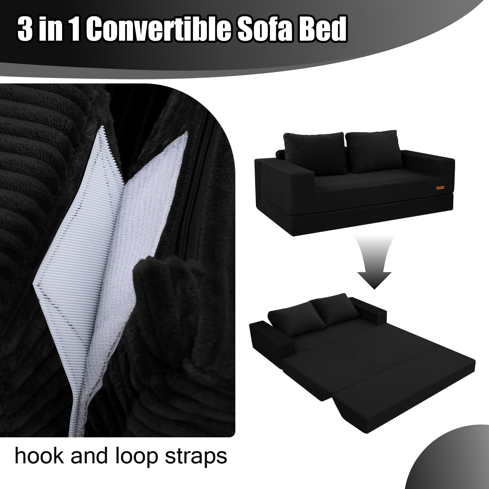 COMAX Futon Sofa Bed, Convertible Sofa Bed, Folding Boneless Couches | Boneless Couch for living room, 4‑in‑1 Fold Out Small Foldable Loveseat Floor Sleeper Mattress Lounge Space‑Saving thumbnail