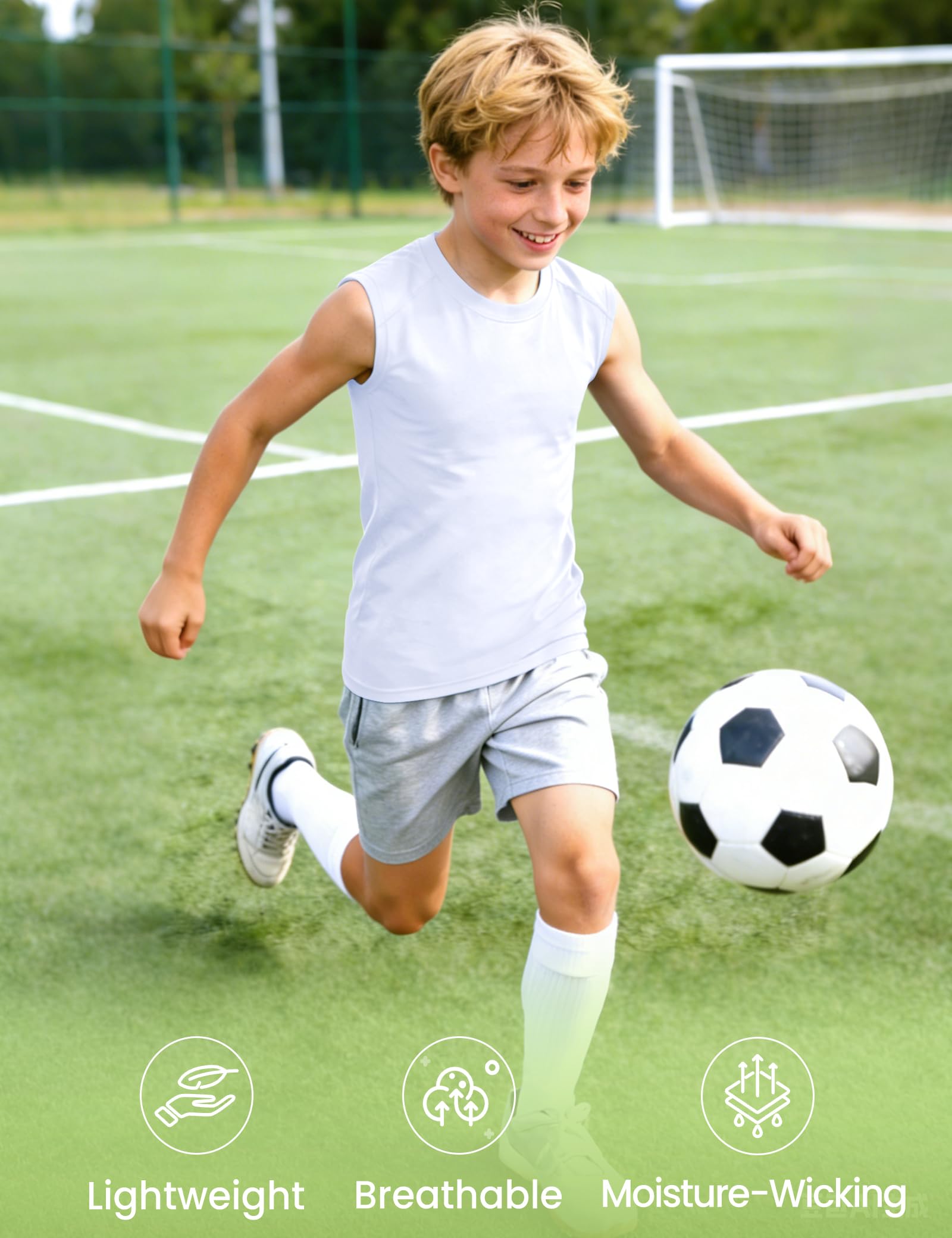 Somaibo Boys Sleeveless Compression Shirt Kids Football Undershirt | Quick Dry Youth Athletic Tank Tops for Basketball Workout Baseball Softball thumbnail