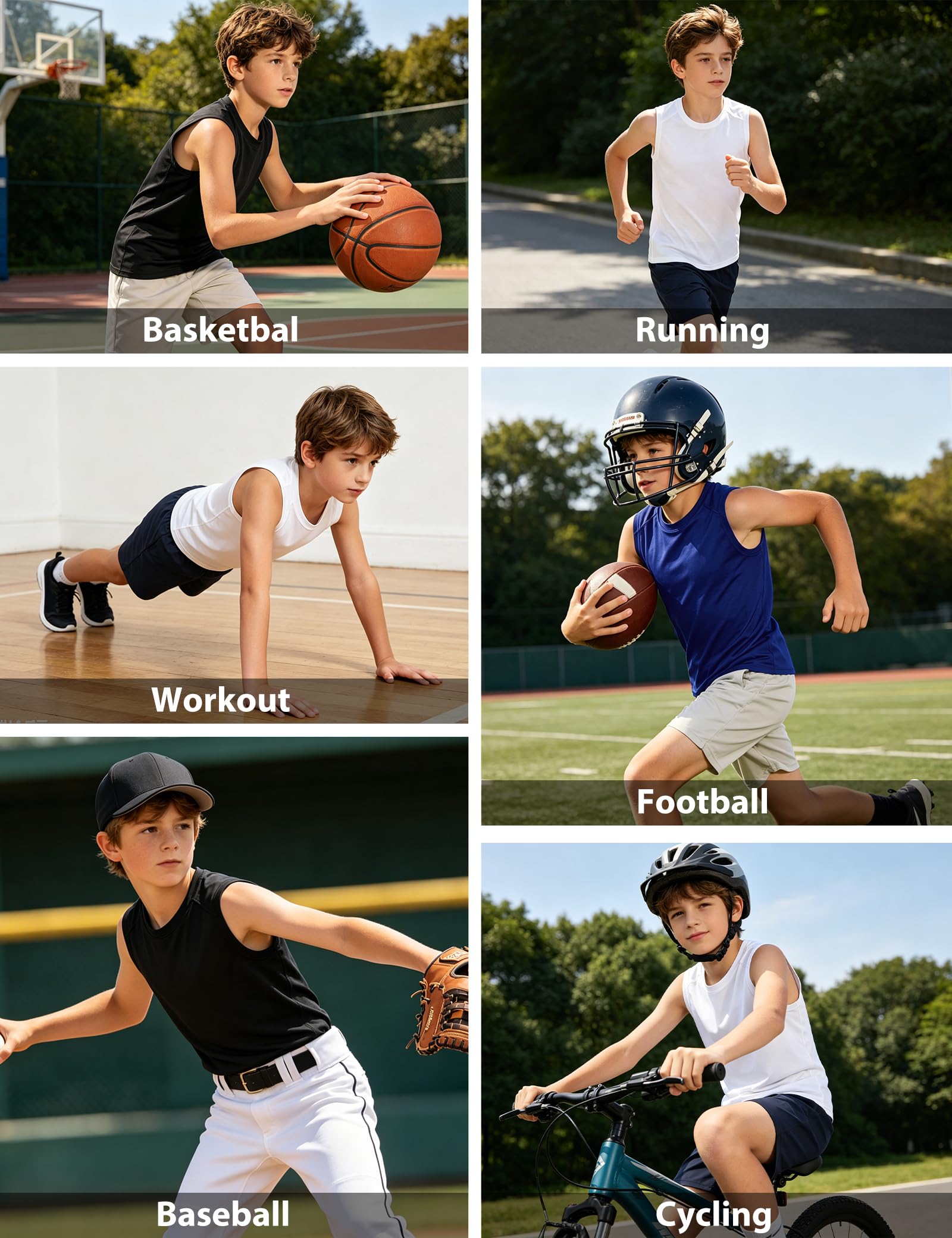 Somaibo Boys Sleeveless Compression Shirt Kids Football Undershirt | Quick Dry Youth Athletic Tank Tops for Basketball Workout Baseball Softball thumbnail