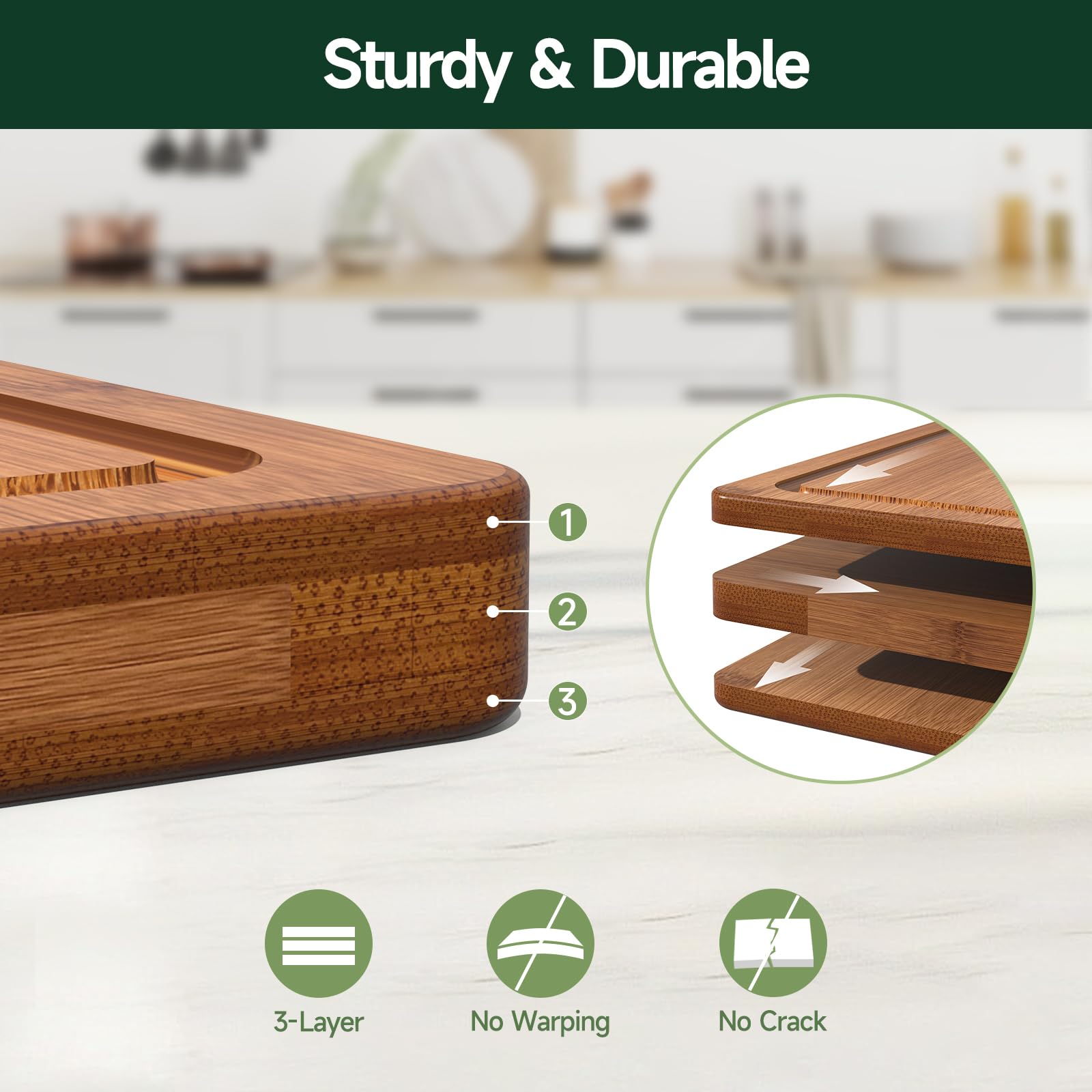 3-Piece Set Deep-Carbonized Bamboo Cutting Board for Kitchen, Carbonized thumbnail