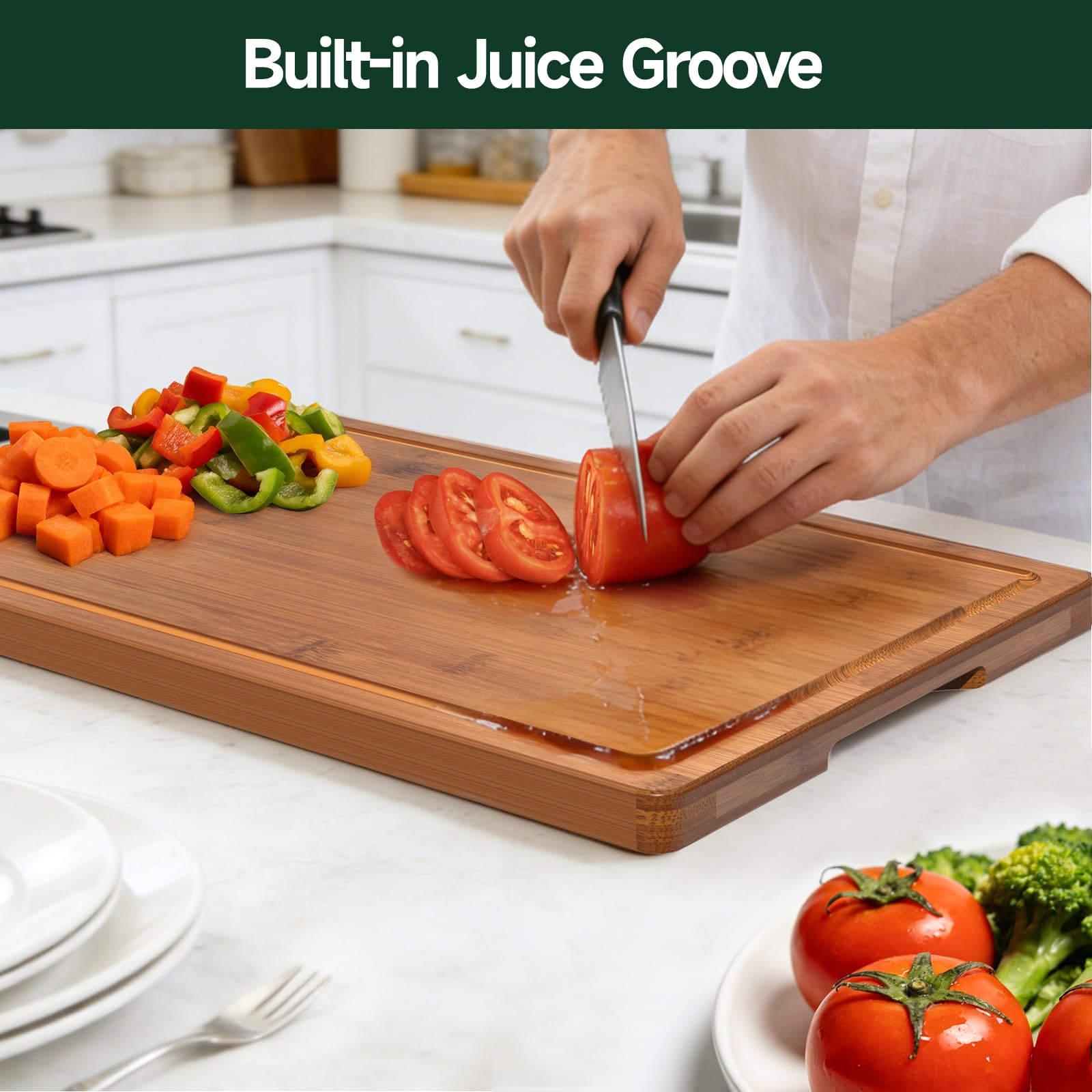 3-Piece Set Deep-Carbonized Bamboo Cutting Board for Kitchen, Carbonized thumbnail