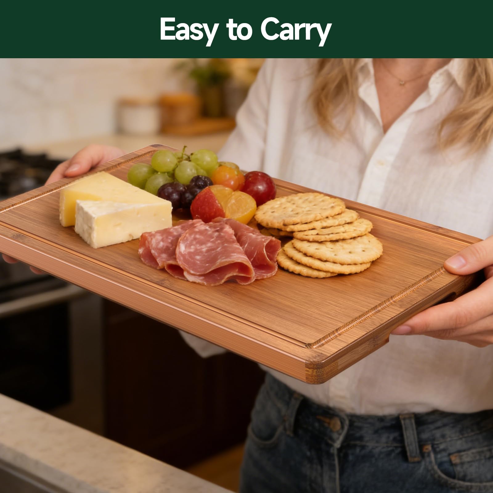 3-Piece Set Deep-Carbonized Bamboo Cutting Board for Kitchen, Carbonized thumbnail