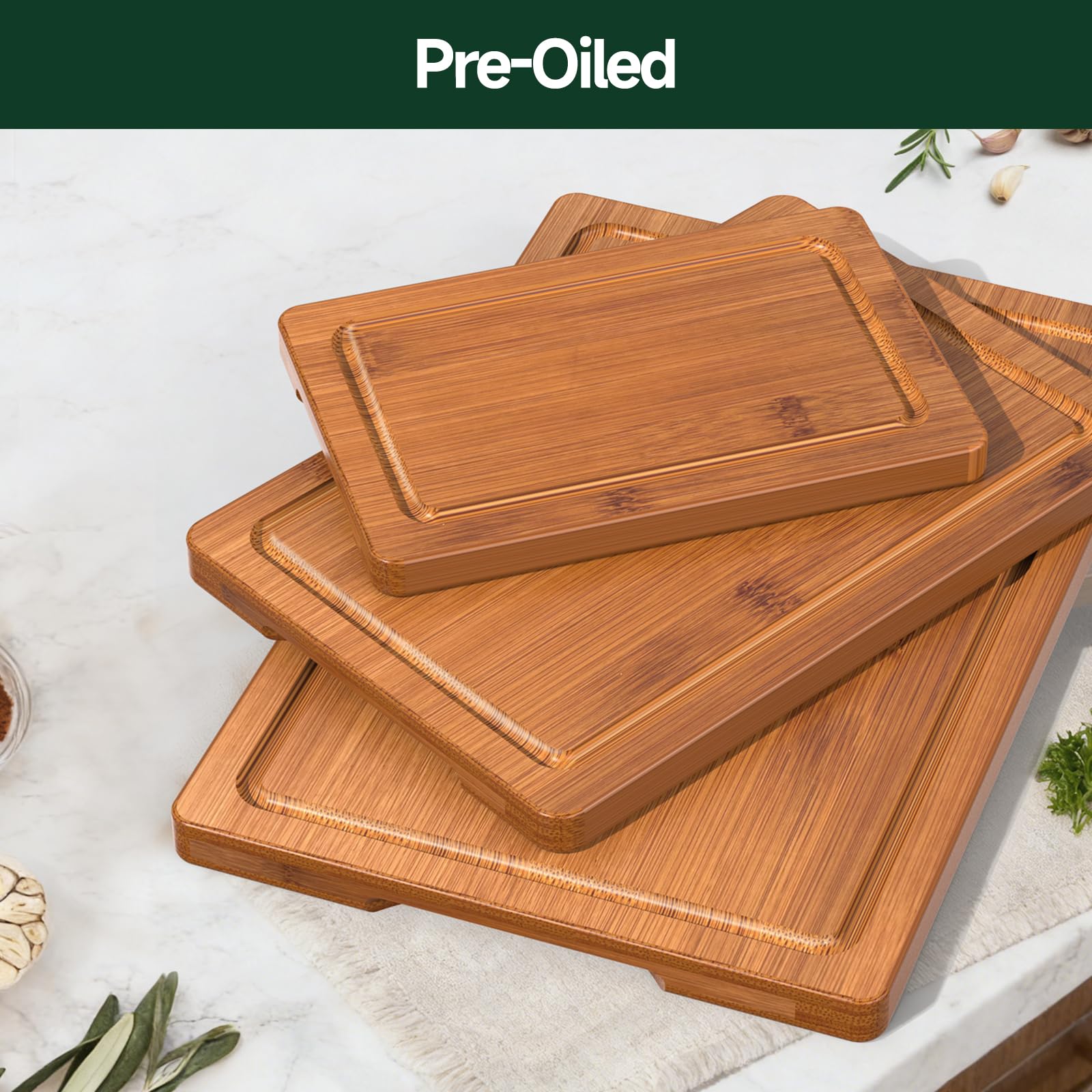 3-Piece Set Deep-Carbonized Bamboo Cutting Board for Kitchen, Carbonized thumbnail