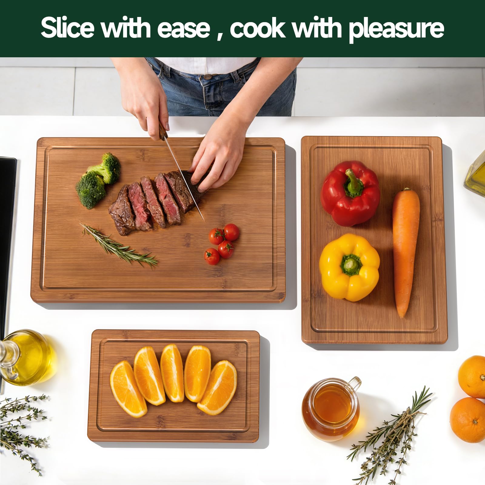 3-Piece Set Deep-Carbonized Bamboo Cutting Board for Kitchen, Carbonized thumbnail