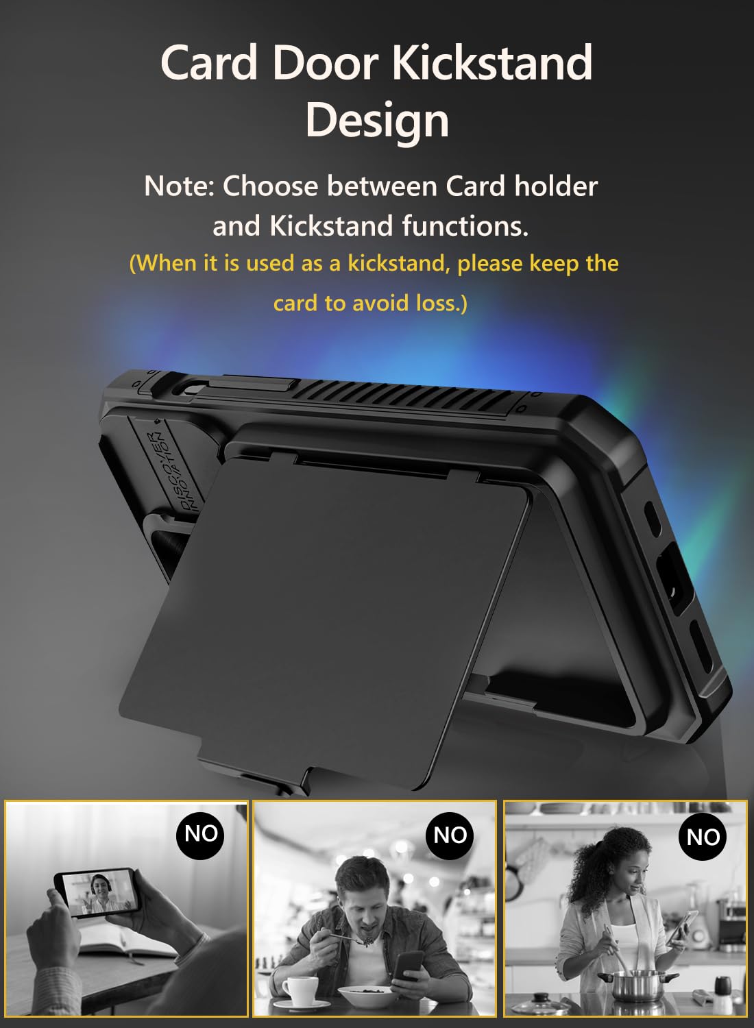Vihibii for iPhone 15 Pro Max Case with Card Holder (4 Cards), Built-in 2X Privacy Screen Protector & Slide Camera Cover & Kickstand, Military Grade Drop Protection, Rugged Wallet Case, Black thumbnail