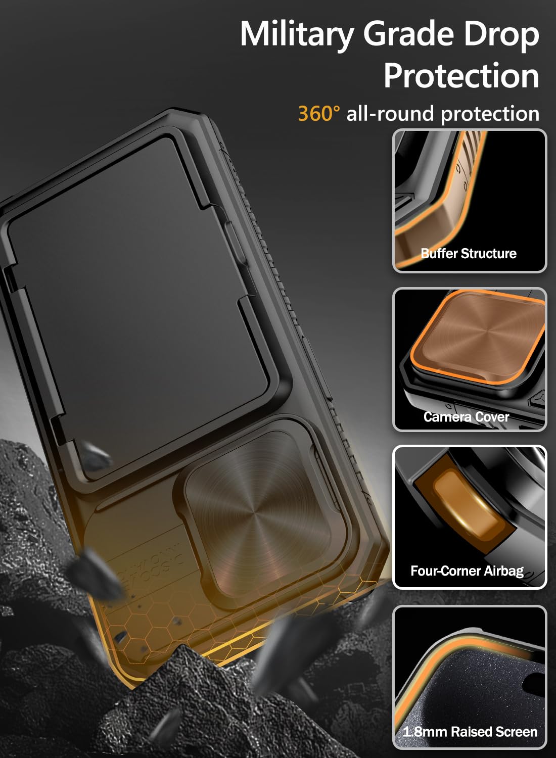 Vihibii for iPhone 15 Pro Max Case with Card Holder (4 Cards), Built-in 2X Privacy Screen Protector & Slide Camera Cover & Kickstand, Military Grade Drop Protection, Rugged Wallet Case, Black thumbnail