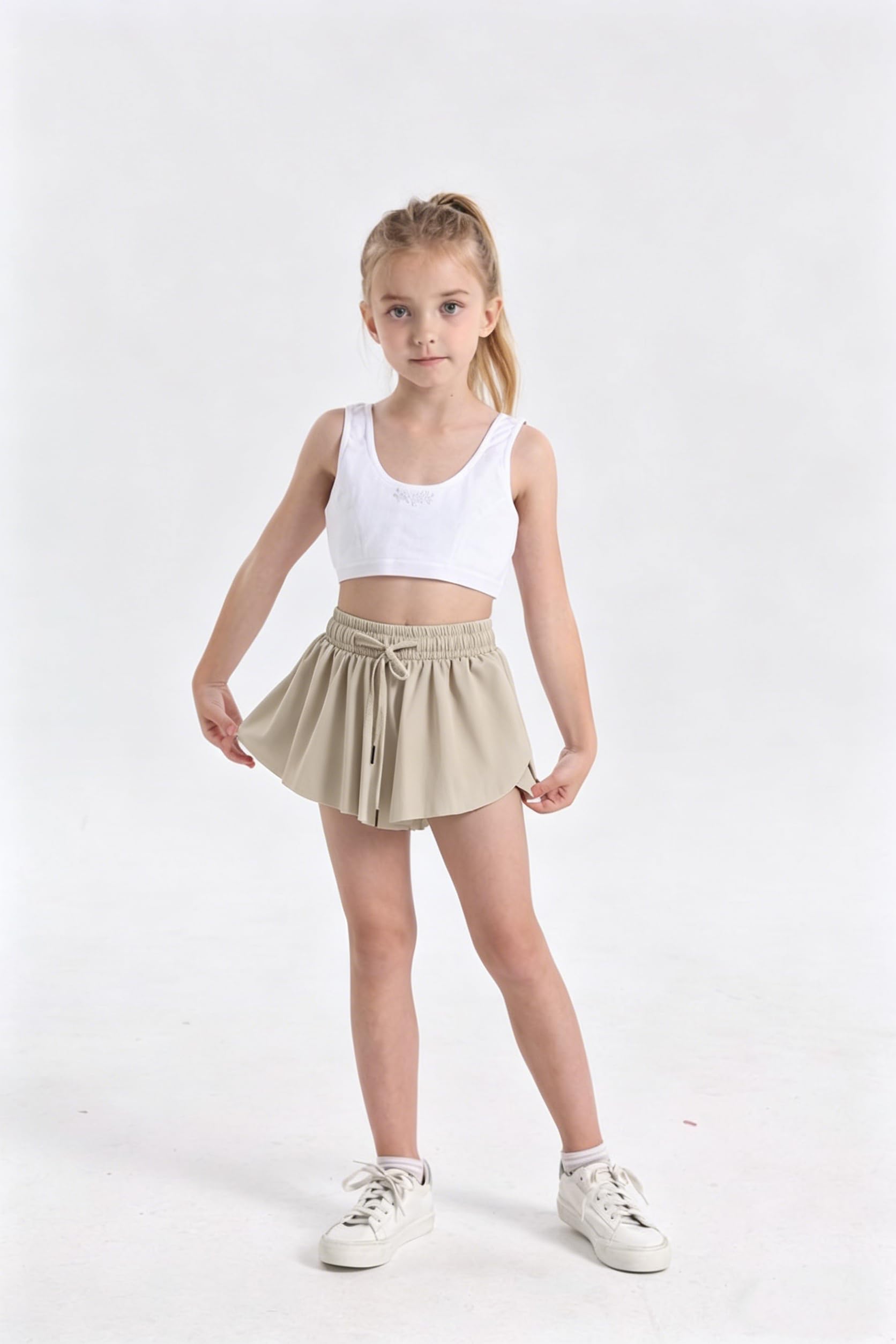 AMIYAN Girls Flowy Shorts 2-in-1 Butterfly Skirts Athletic Skorts for Running Sport Dance Cheer Kid 4-14Y thumbnail