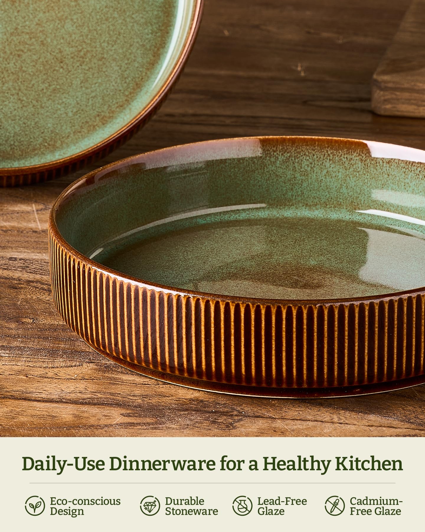 famiware Star 8.1" Reactive Glaze Pasta Bowls Set of 4, Moss Cocoa thumbnail