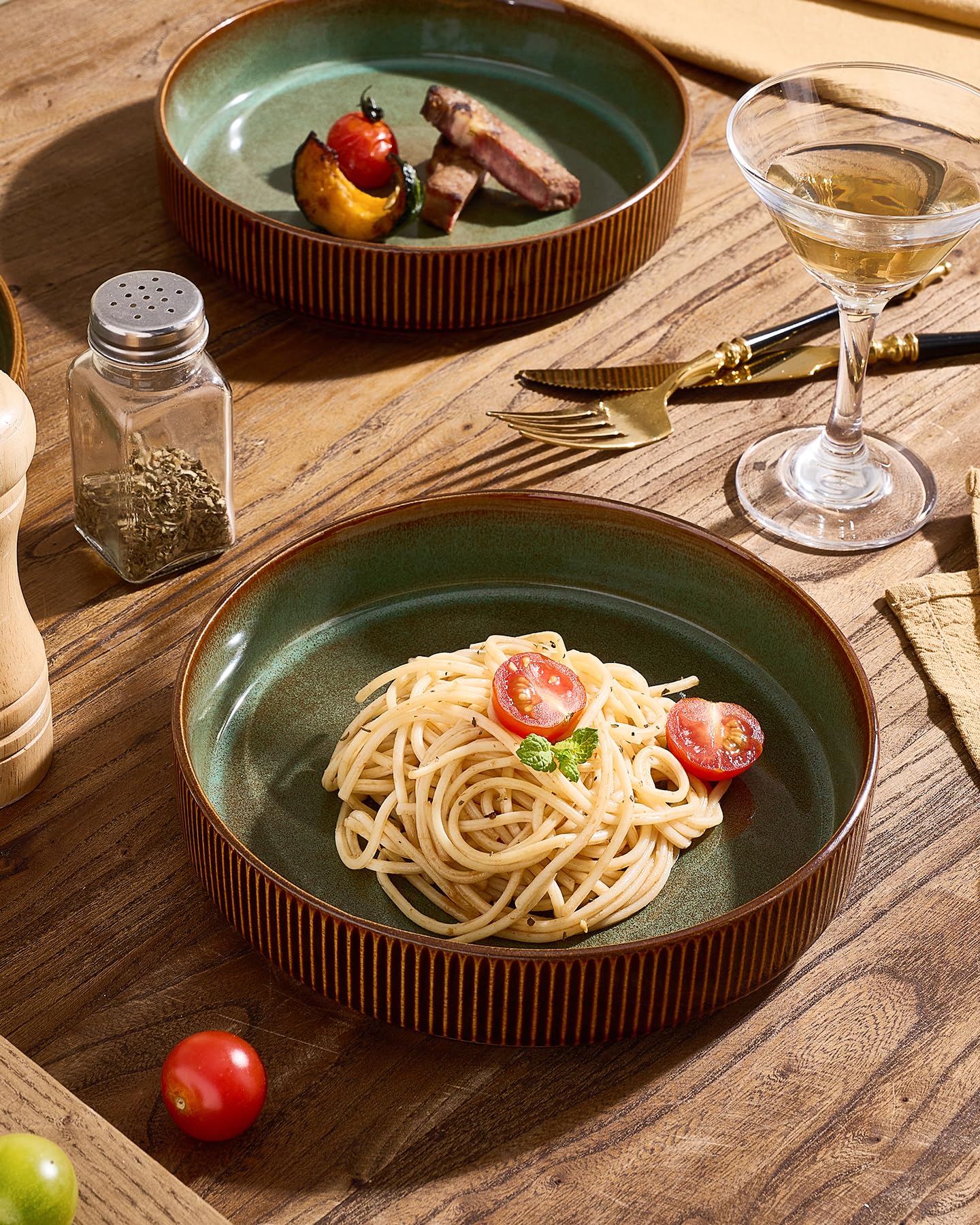 famiware Star 8.1" Reactive Glaze Pasta Bowls Set of 4, Moss Cocoa thumbnail