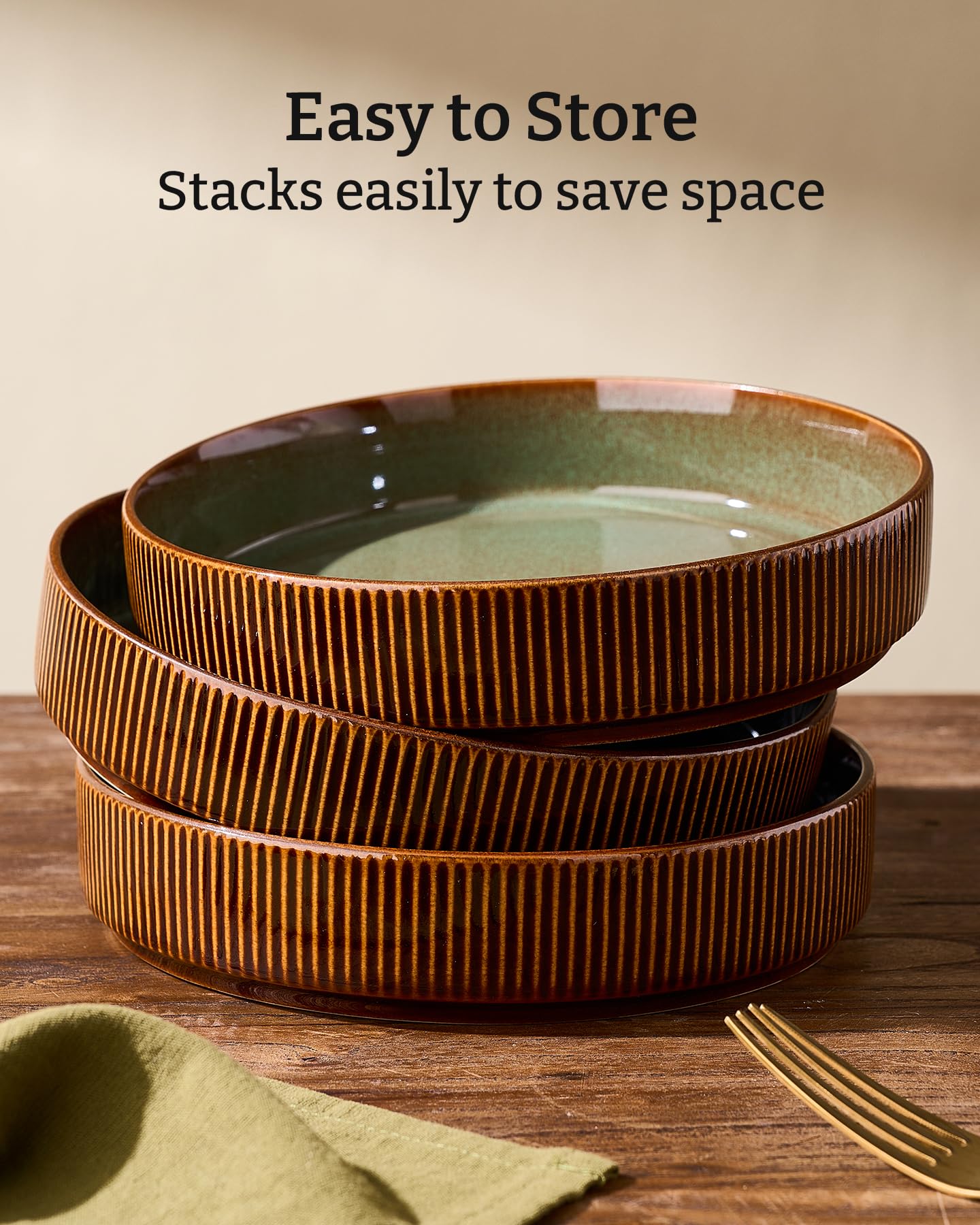 famiware Star 8.1" Reactive Glaze Pasta Bowls Set of 4, Moss Cocoa thumbnail