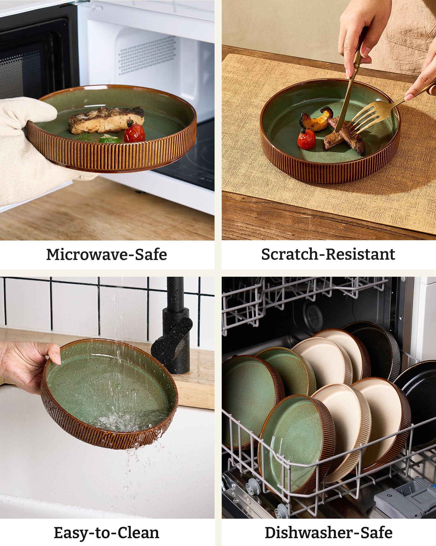 famiware Star 8.1" Reactive Glaze Pasta Bowls Set of 4, Moss Cocoa thumbnail