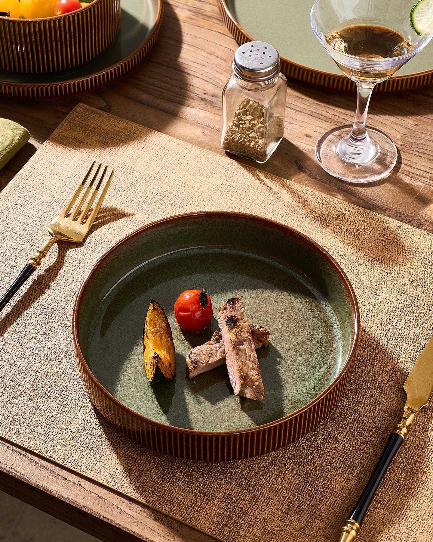 famiware Star 8.1" Reactive Glaze Pasta Bowls Set of 4, Moss Cocoa thumbnail