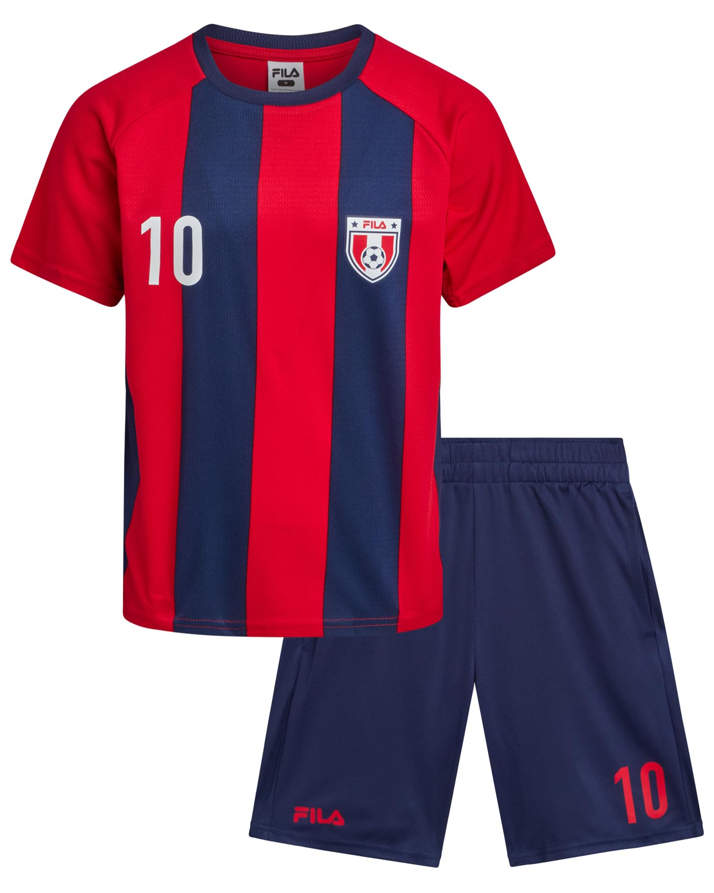 Fila Boys Soccer Jersey Shorts Set - 2 Piece Youth Sports Soccer Jersey Kids Boys Athletic Shorts & Graphic Tees (Size: 4-12)