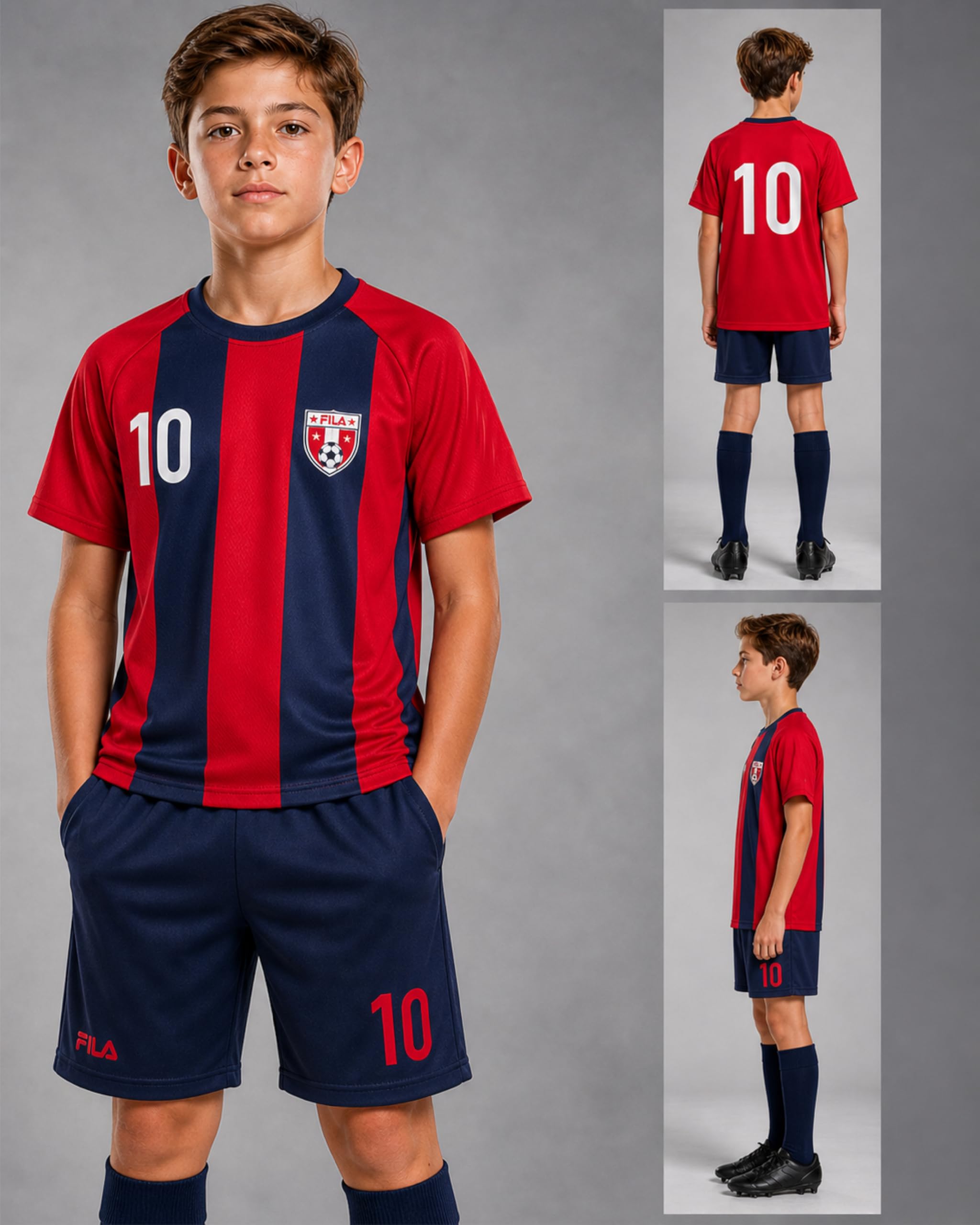 Fila Boys Soccer Jersey Shorts Set - 2 Piece Youth Sports Soccer Jersey Kids Boys Athletic Shorts & Graphic Tees (Size: 4-12) thumbnail