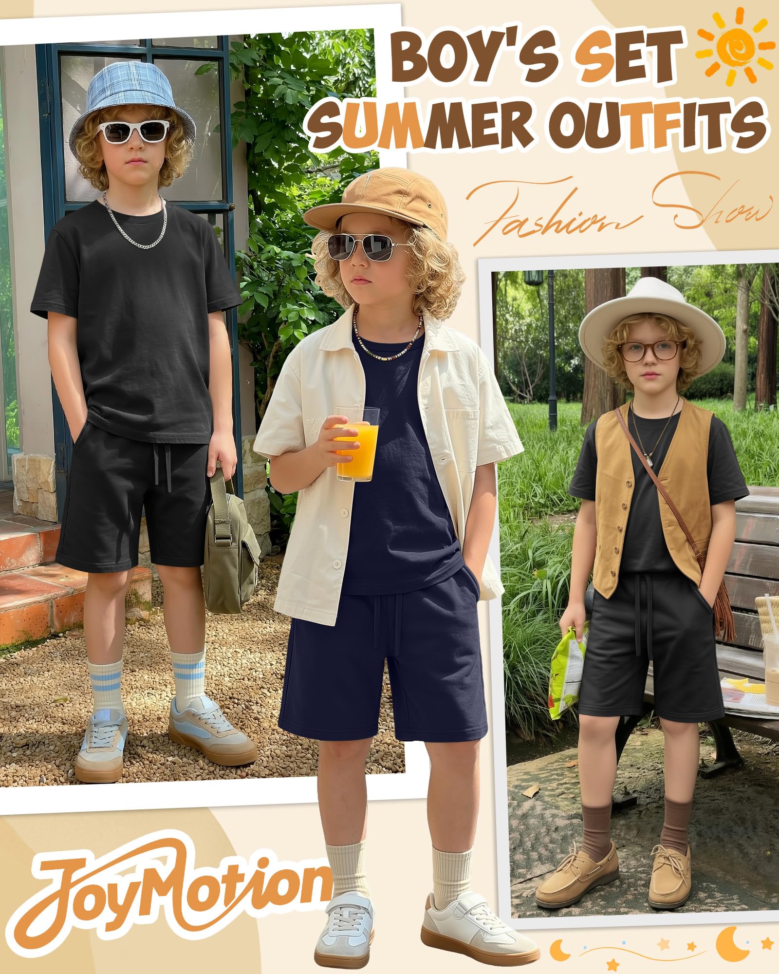 2 Pack Boy's 2 Piece Outfits Crew Neck Shirts and Shorts Sets Summer Casual Clothes 5-14 Years thumbnail