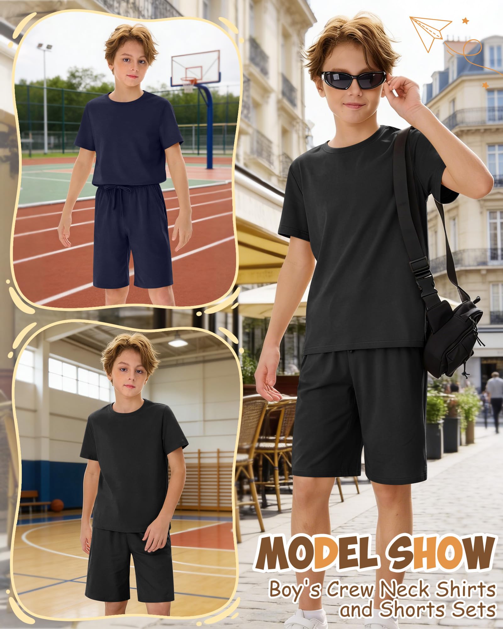 2 Pack Boy's 2 Piece Outfits Crew Neck Shirts and Shorts Sets Summer Casual Clothes 5-14 Years thumbnail