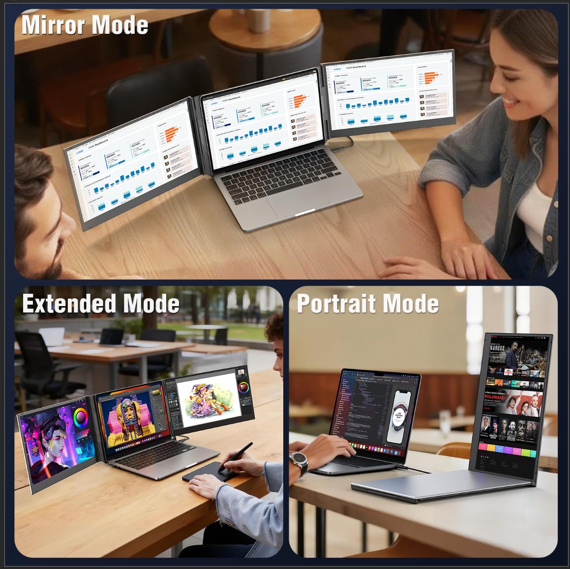 APILDELLA 15.6’’ Triple Laptop Screen Extender, 1080P FHD Portable Dual Monitor for Laptop USB C HDMI, Plug-Play Monitor Extender for Triple Display for Mac/Windows, Fit 13”-17.3” Laptops thumbnail