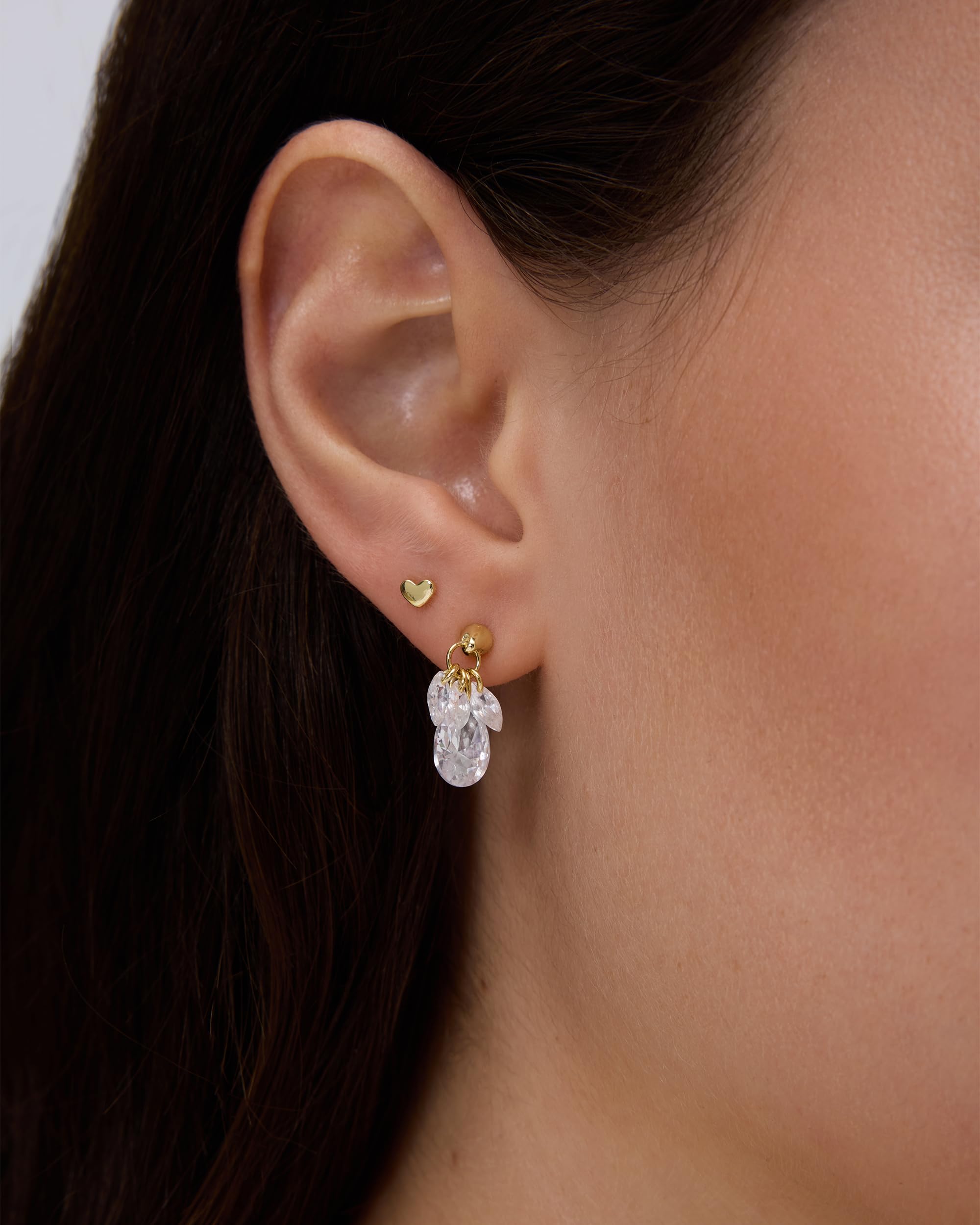 PAVOI 14K Gold Plated Dangle Flat Back Earrings for Women | Helix and Cartilage Pearl Cluster Triangle Lotus Pear Marquise Cubic Zirconia Screw Back Earring Pair thumbnail