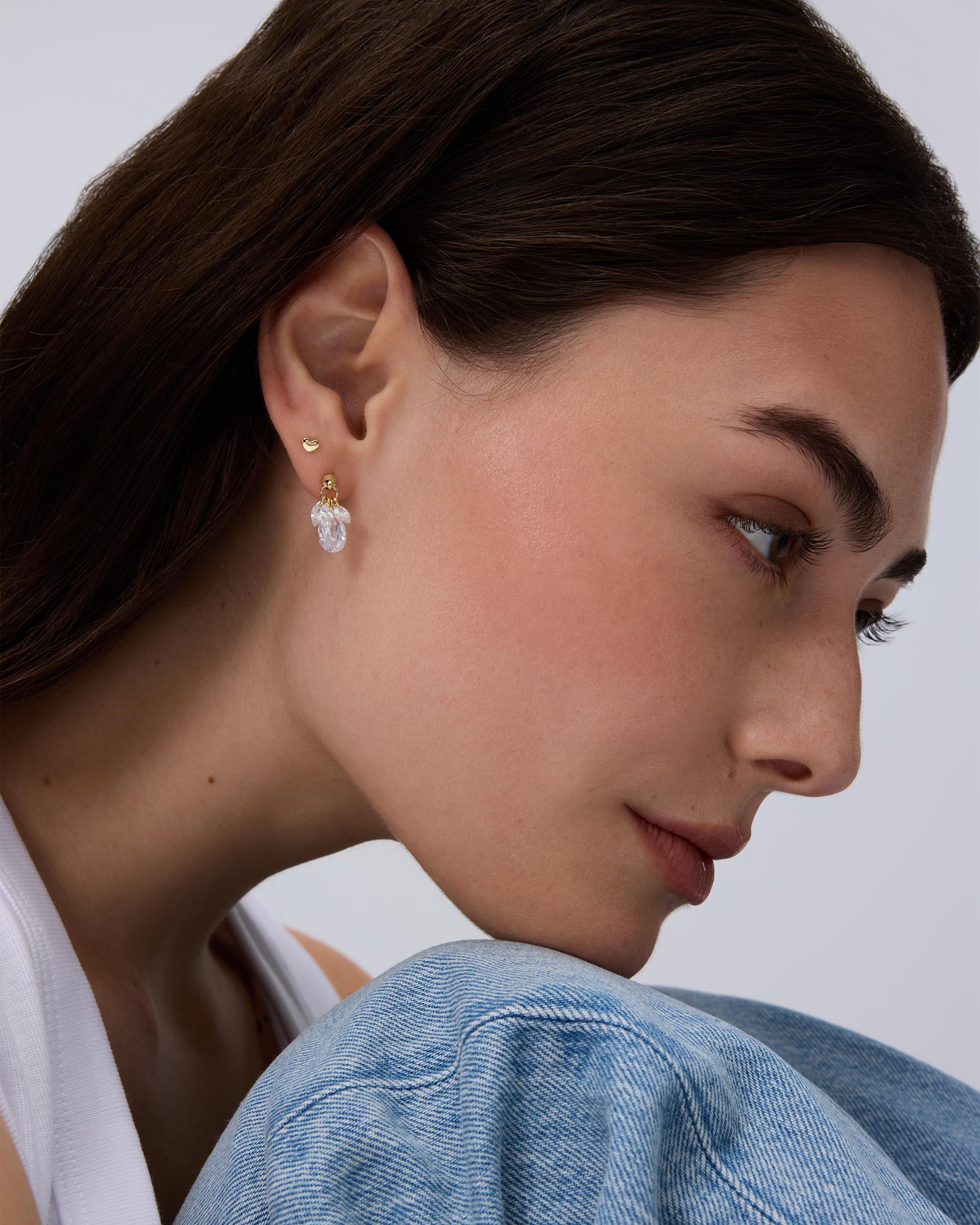 PAVOI 14K Gold Plated Dangle Flat Back Earrings for Women | Helix and Cartilage Pearl Cluster Triangle Lotus Pear Marquise Cubic Zirconia Screw Back Earring Pair thumbnail
