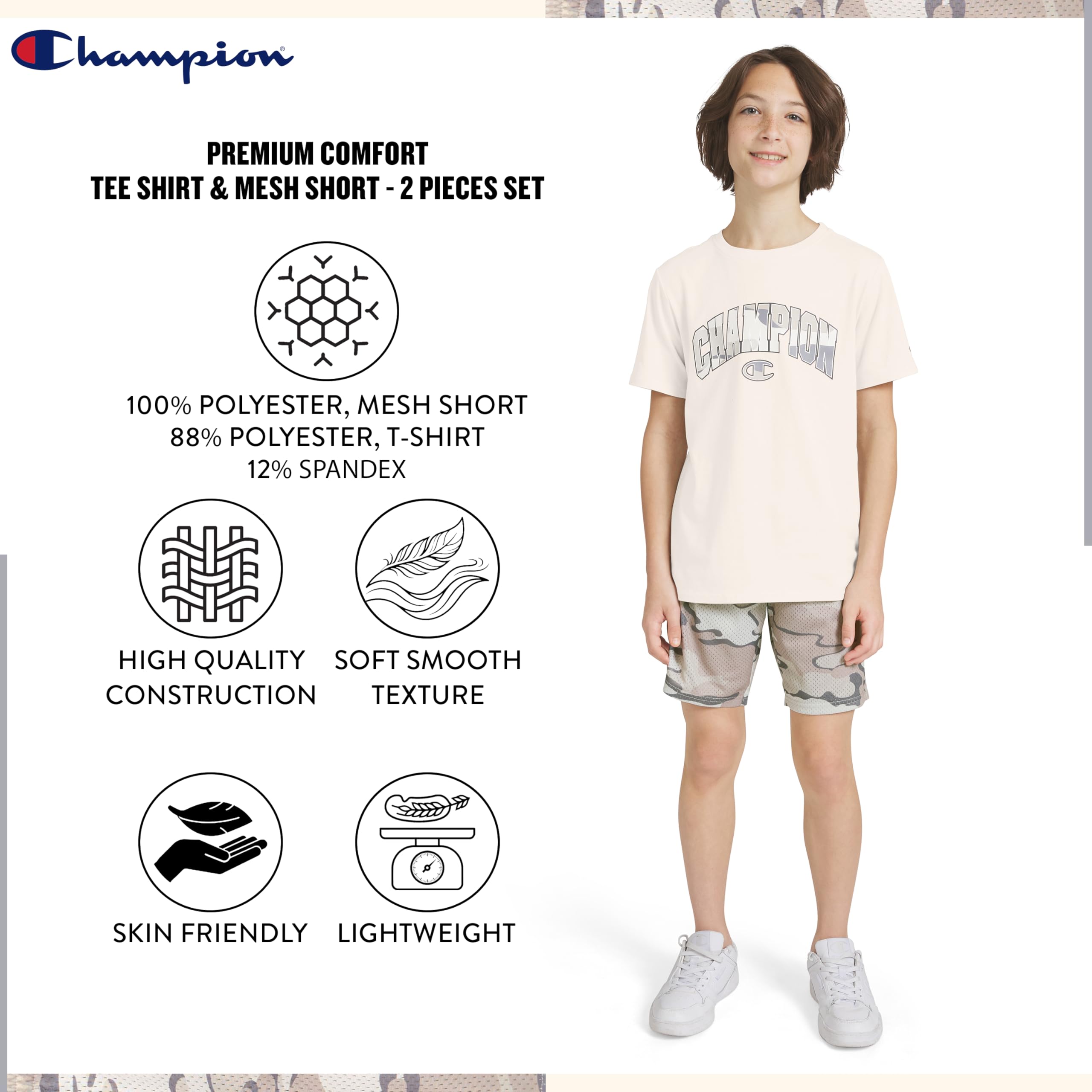 Champion Boys 2 Piece Short Sleeve Shirt and Mesh Shorts Sets thumbnail