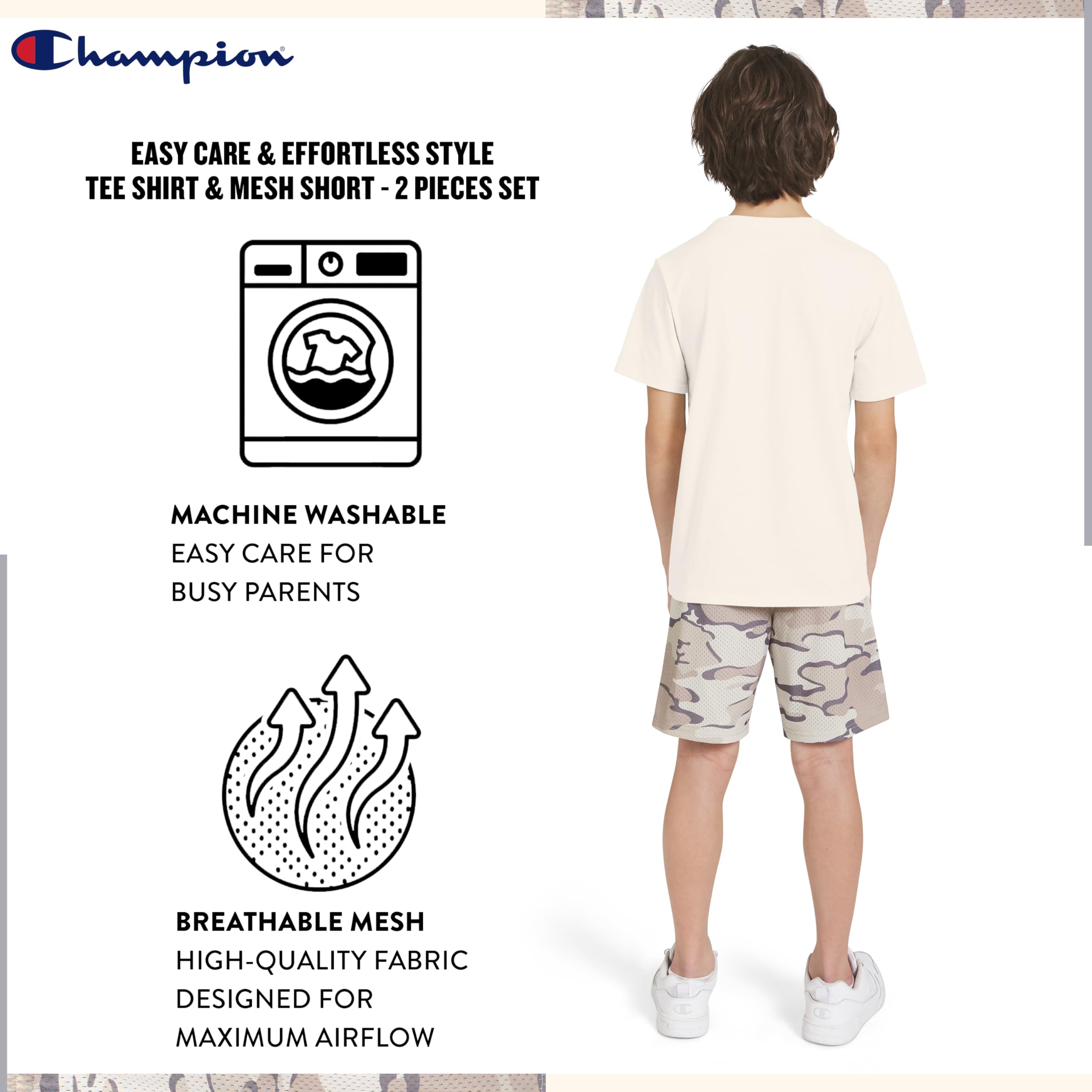 Champion Boys 2 Piece Short Sleeve Shirt and Mesh Shorts Sets thumbnail