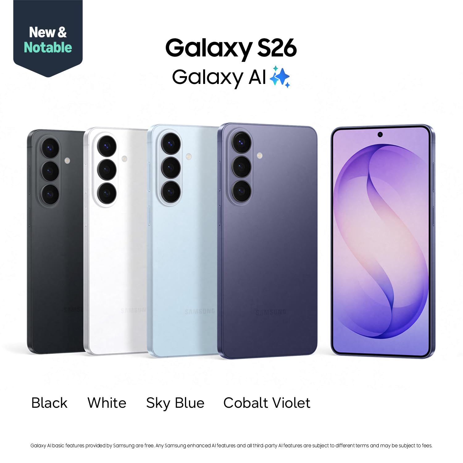 Samsung Galaxy S26, Unlocked Android Smartphone + Buds4 Pro, 256GB, Powerful Processor, Galaxy AI, Immersive Viewing, Durable Battery, 2026, Cobalt Violet