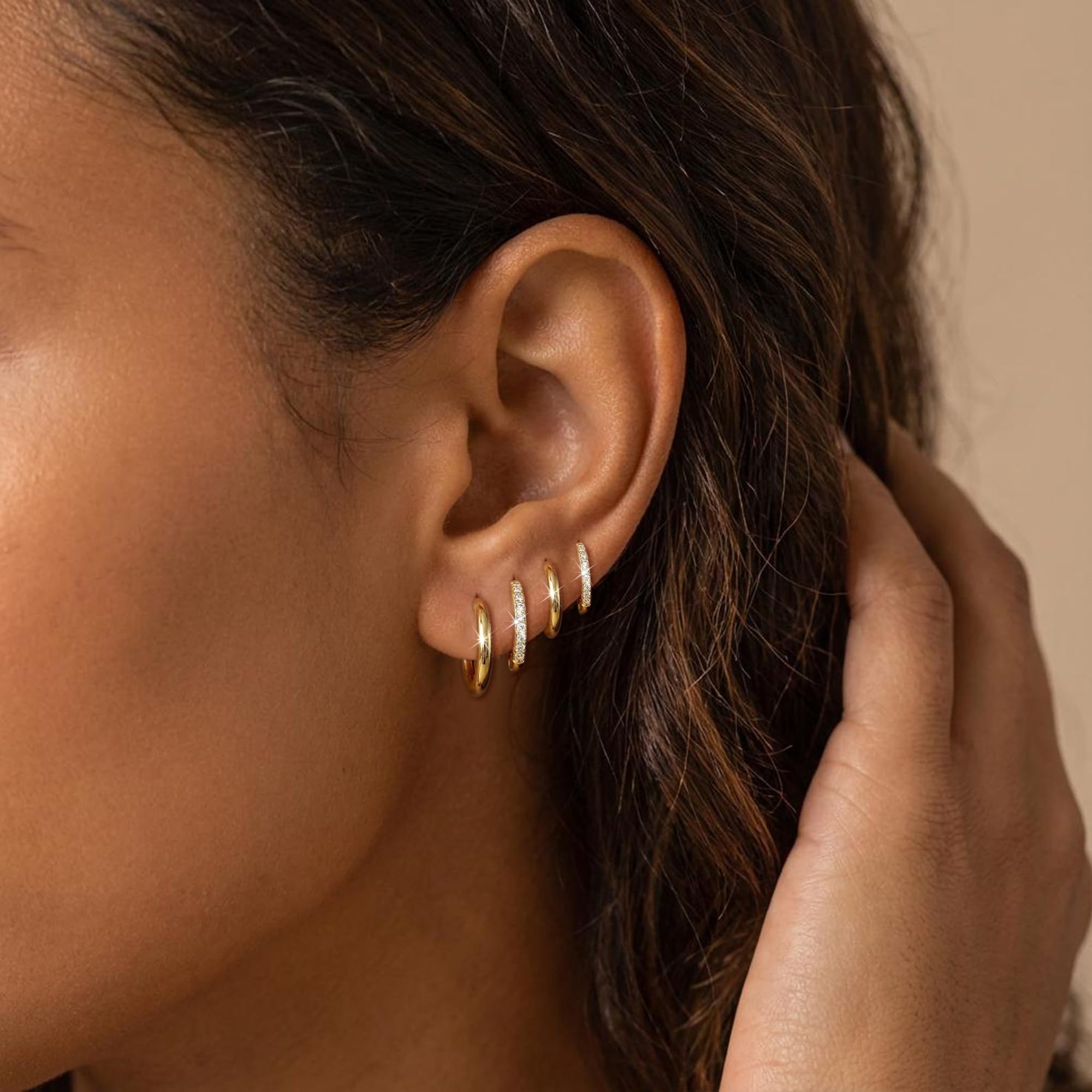 4 Pair Small Gold Hoop Earrings for Women Sensitive Ears - Hypoallergenic 14k Real Gold Plated Hoops Zirconia Cartilage Huggie Earrings Set Helix Piercing Earring Gold Jewelry for Women Gift thumbnail